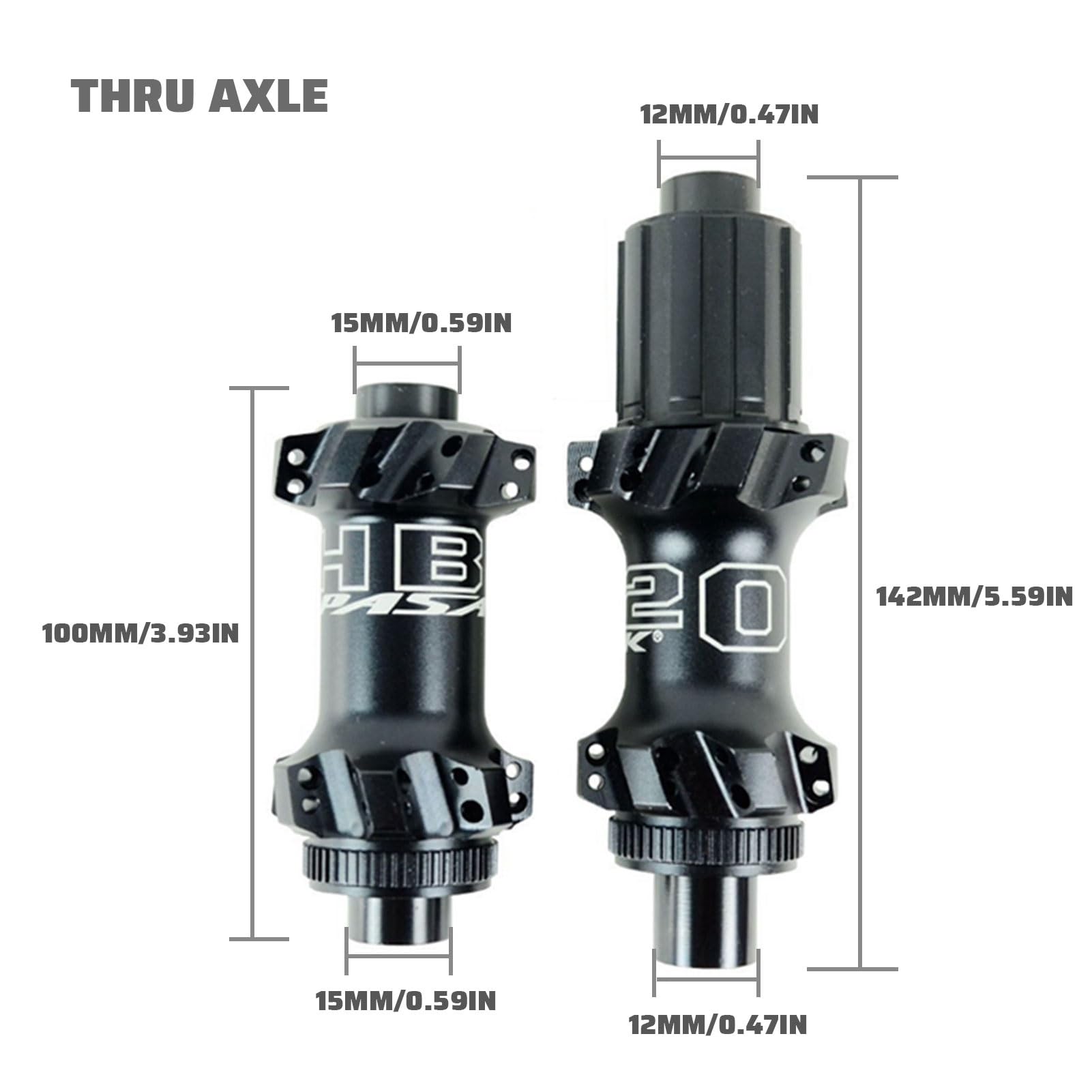 Set di ruote MTB da 26/27,5/29 pollici, in lega di alluminio, con perno passante per freno a disco Mid Lock, anteriore 15 * 100 mm, posteriore 12 * 142 mm, per pneumatici da 1,25 a 2,125 pollici.