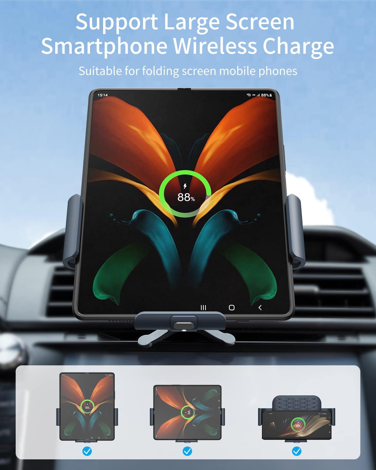 Wireless Car Charger for Samsung Galaxy Z Fold 7/6/5/4/3, Dual Coils，Fast Charging Phone Car Mount for Christmas, Auto-Clamping Air Vent Dashboard Car Phone Holder for Galaxy Z Fold/Note
