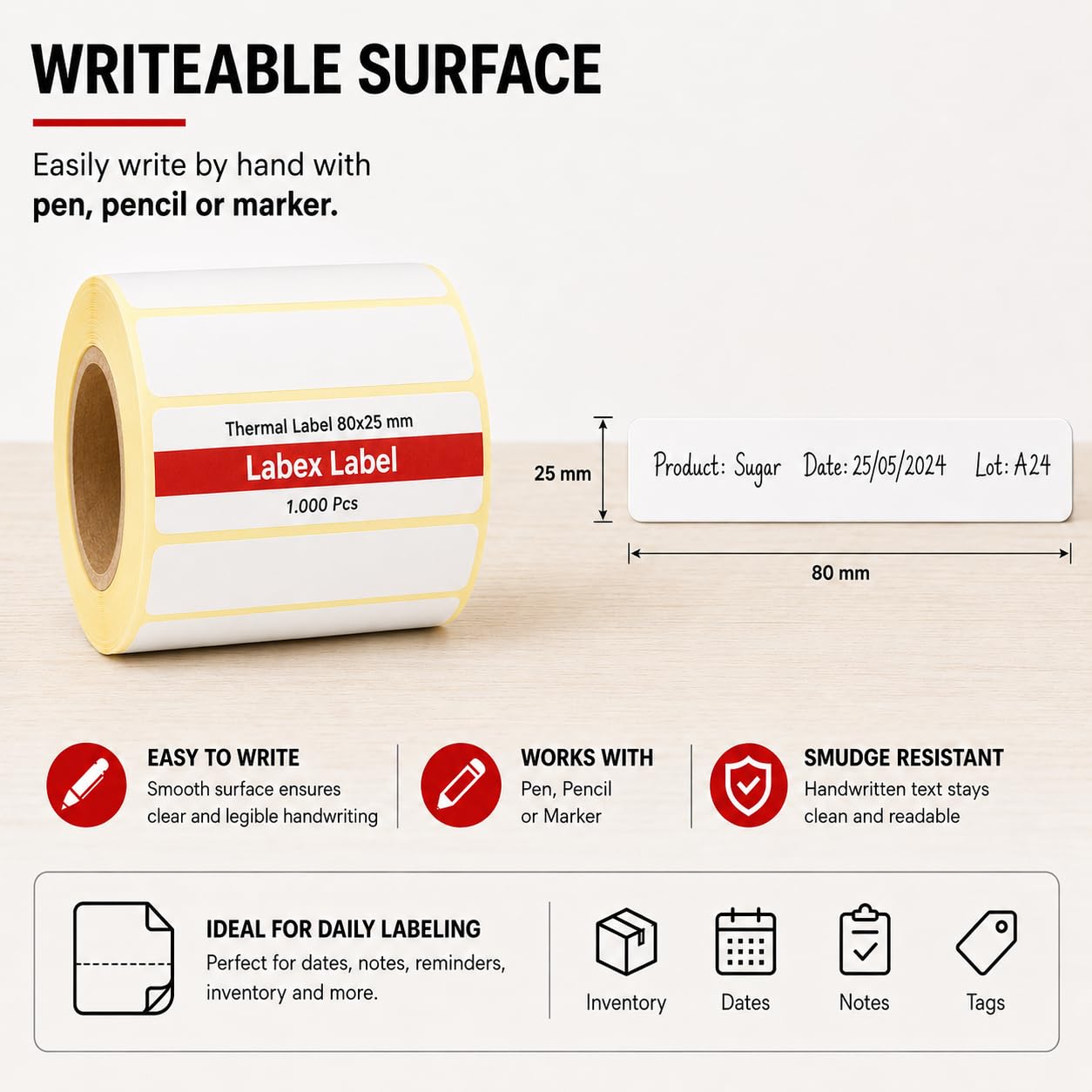 Etichette termiche 80x25 mm su rotolo – Etichette Prezzi Adesive Senza Nastro – 3 rotoli 3000 etichette – Senza nastro – TSC Godex compatibili – Labex Label