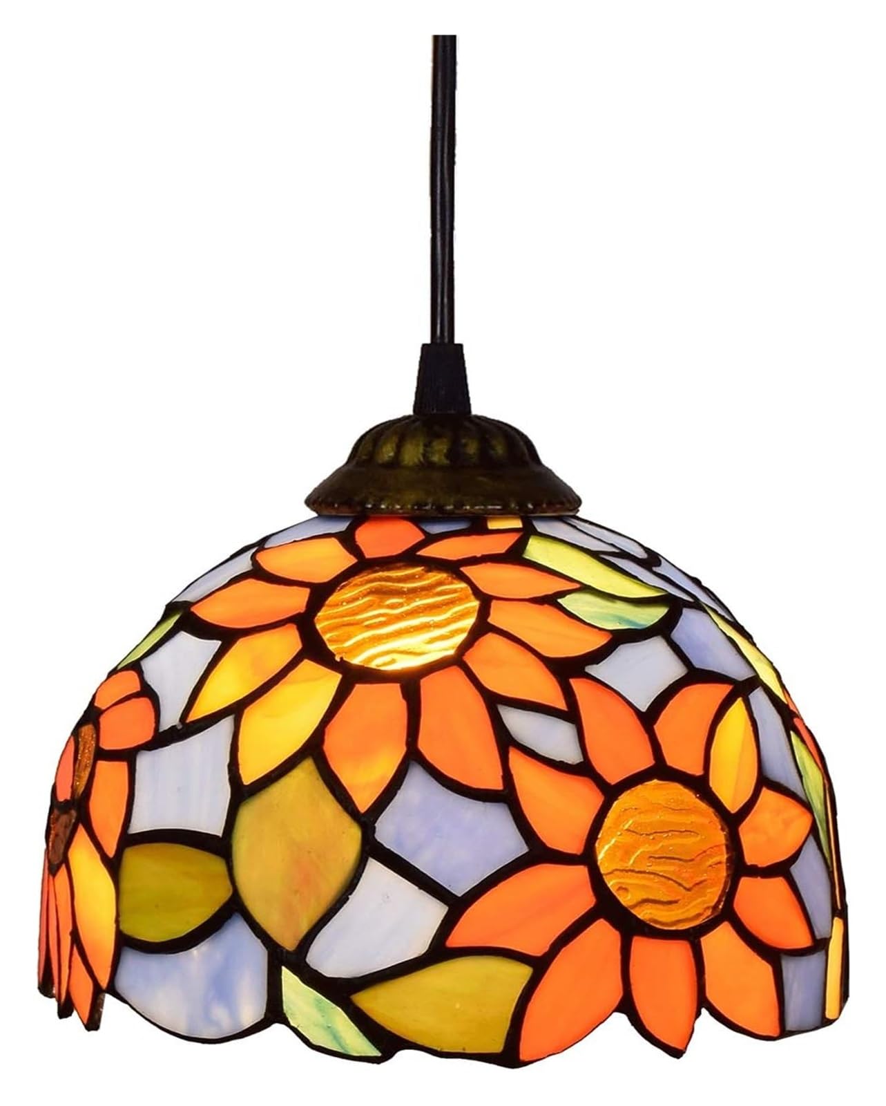 METTEOR Ceiling Lamp Ceiling Stained Glass Chandelier Tiffany Style Blue Sun Flower Colored Glass Small Bar Pendent Lamp 8-" For Study Corridors Bal