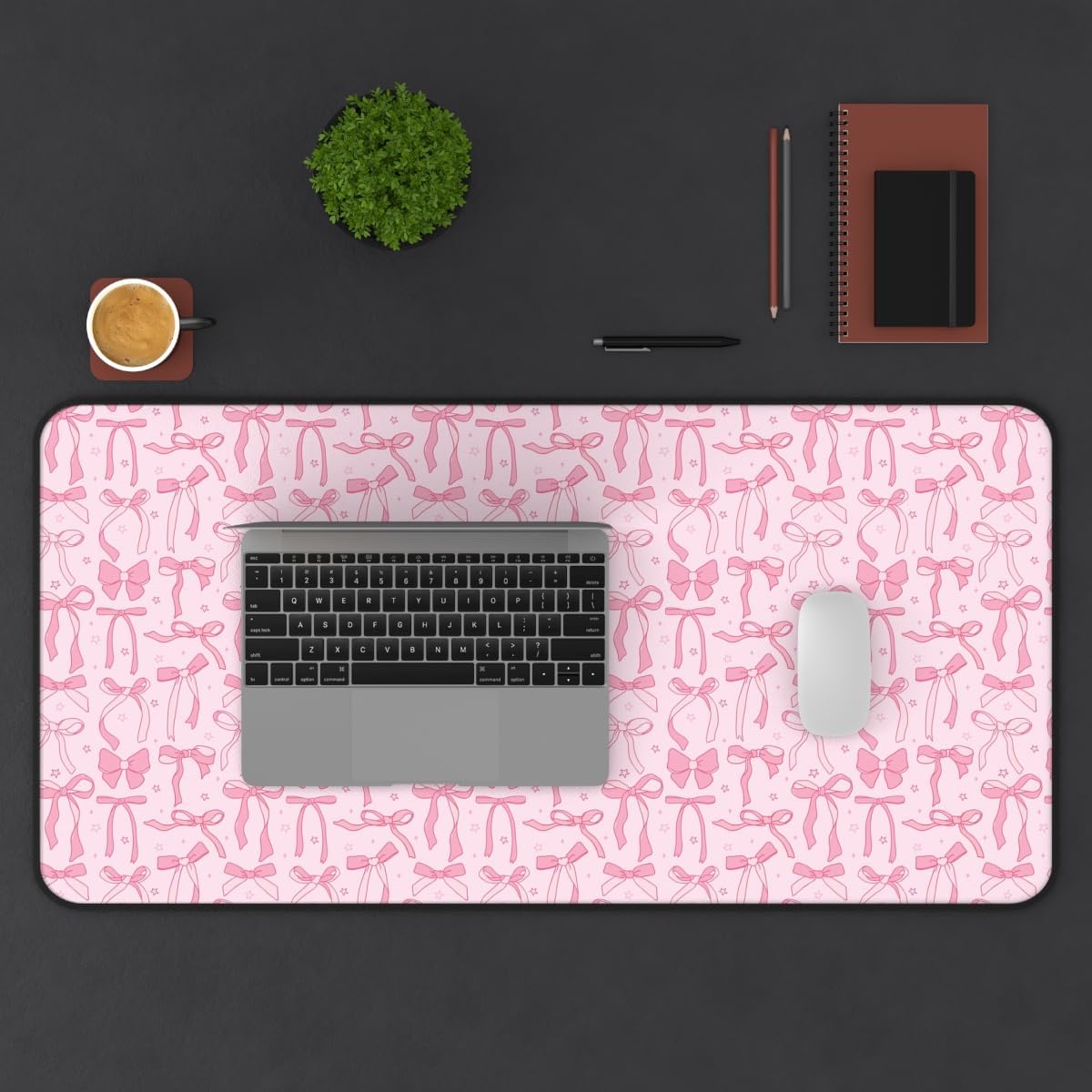 Pink Coquette Bow Large Mouse Pad Desk Mat, Womens Cute Desktop Computer Accessory