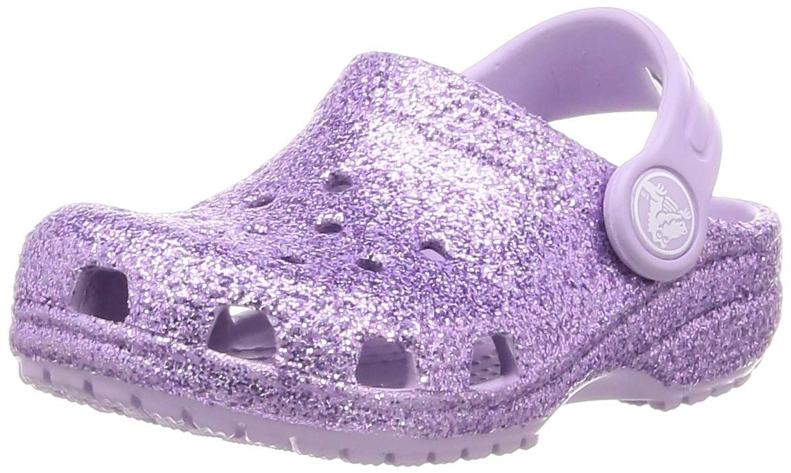 purple glitter crocs