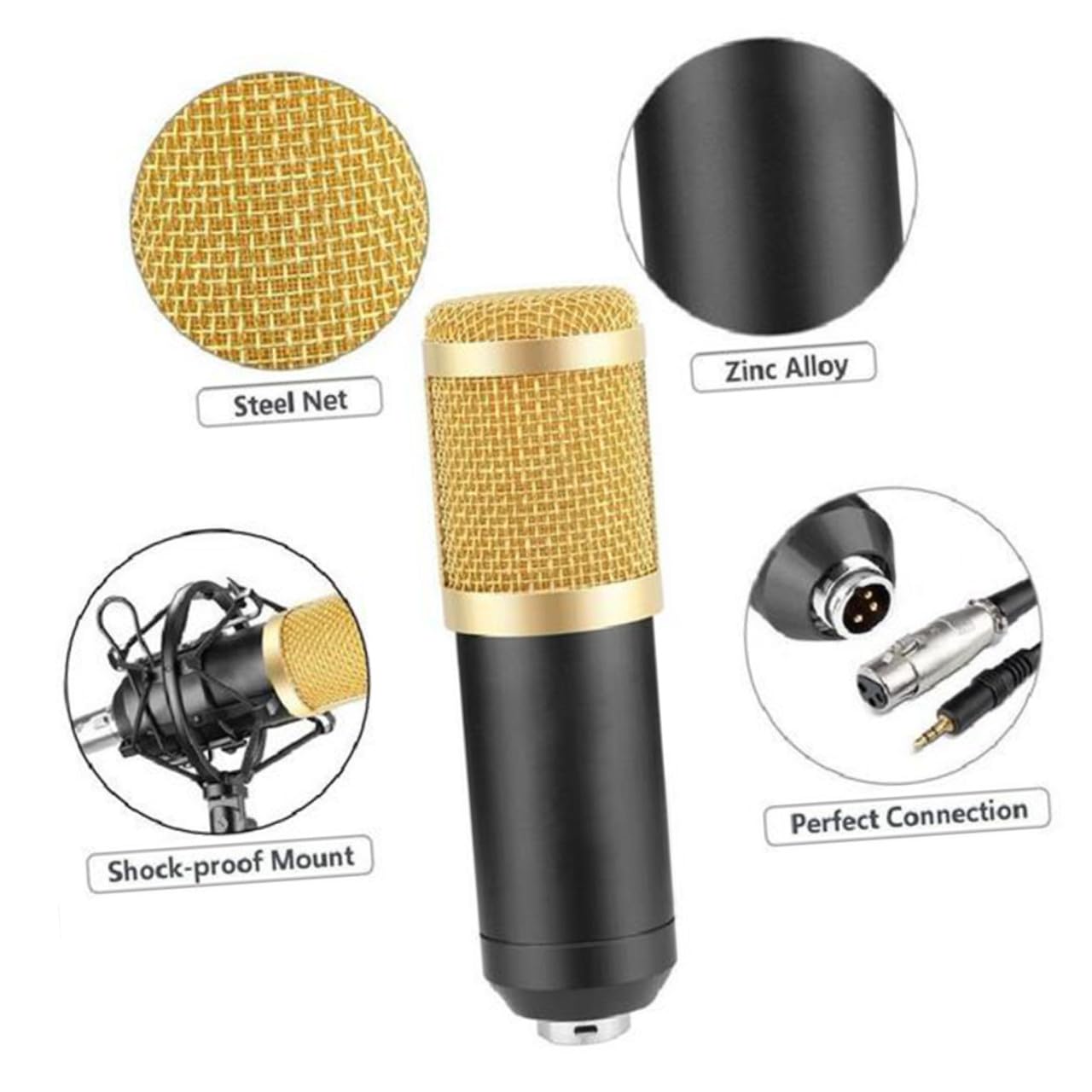 Kisangel Kondensatormikrofon für Studio und Broadcast mit Metallhalterung Handystativ Windschutzfilter und Sound für Aufnahmen von Gesang Akustikgitarren und Klavieren