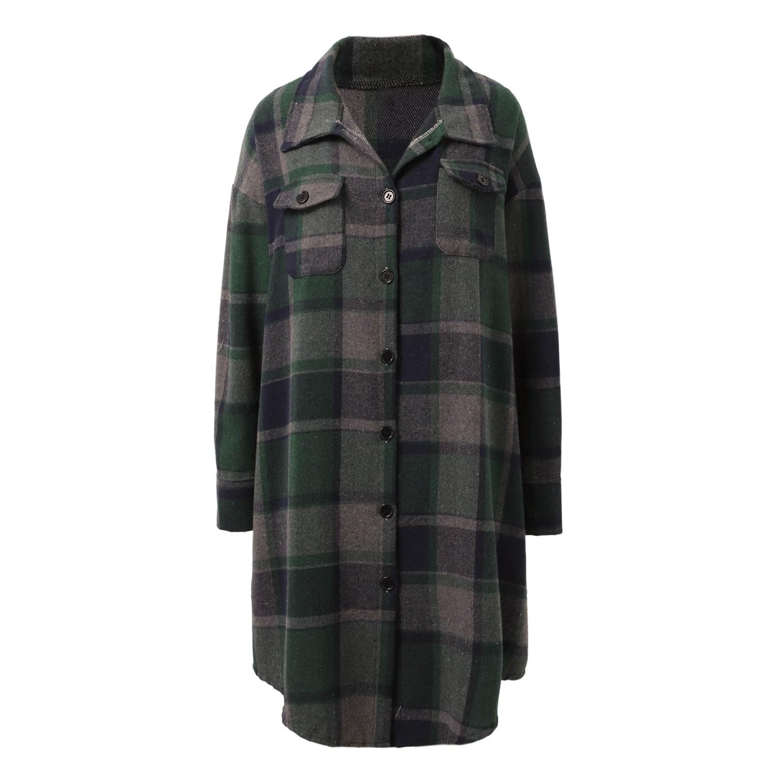 Abrigo largo de lana a cuadros, informal, para otoño e invierno, a la moda, suave, ligero, cómodo, elegante, versátil, para uso diario.
