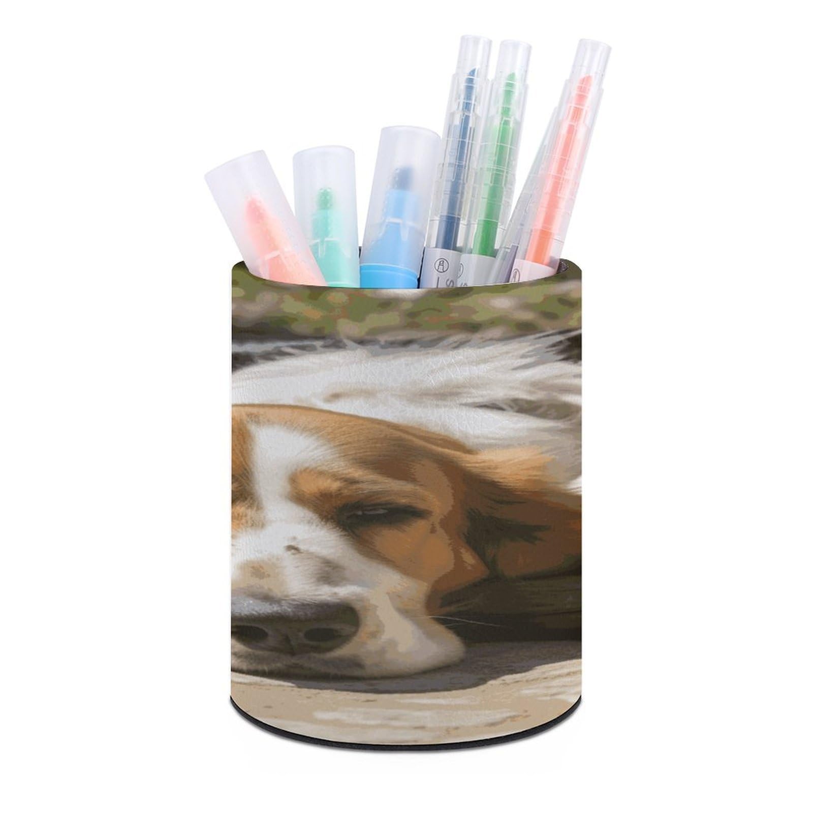 MUSM Resting Dog Pen Holder Large Capacity Pen Holder Modern PU Pencil Holders Durable Waterproof Pens Cup for Home Office Desktop Organizer