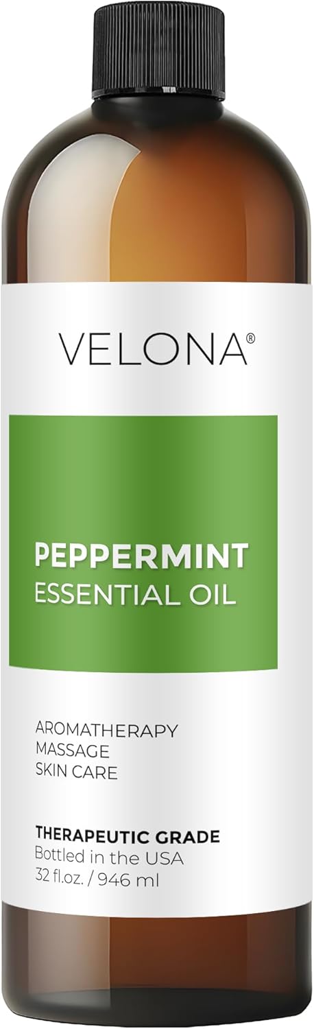 Peppermint Essential Oil by Velona - 32 Fl Oz | Therapeutic Grade | for Aromatherapy Diffuser, Massage, Skincare, Haircare, Soapmaking | Undiluted and Multipurpose