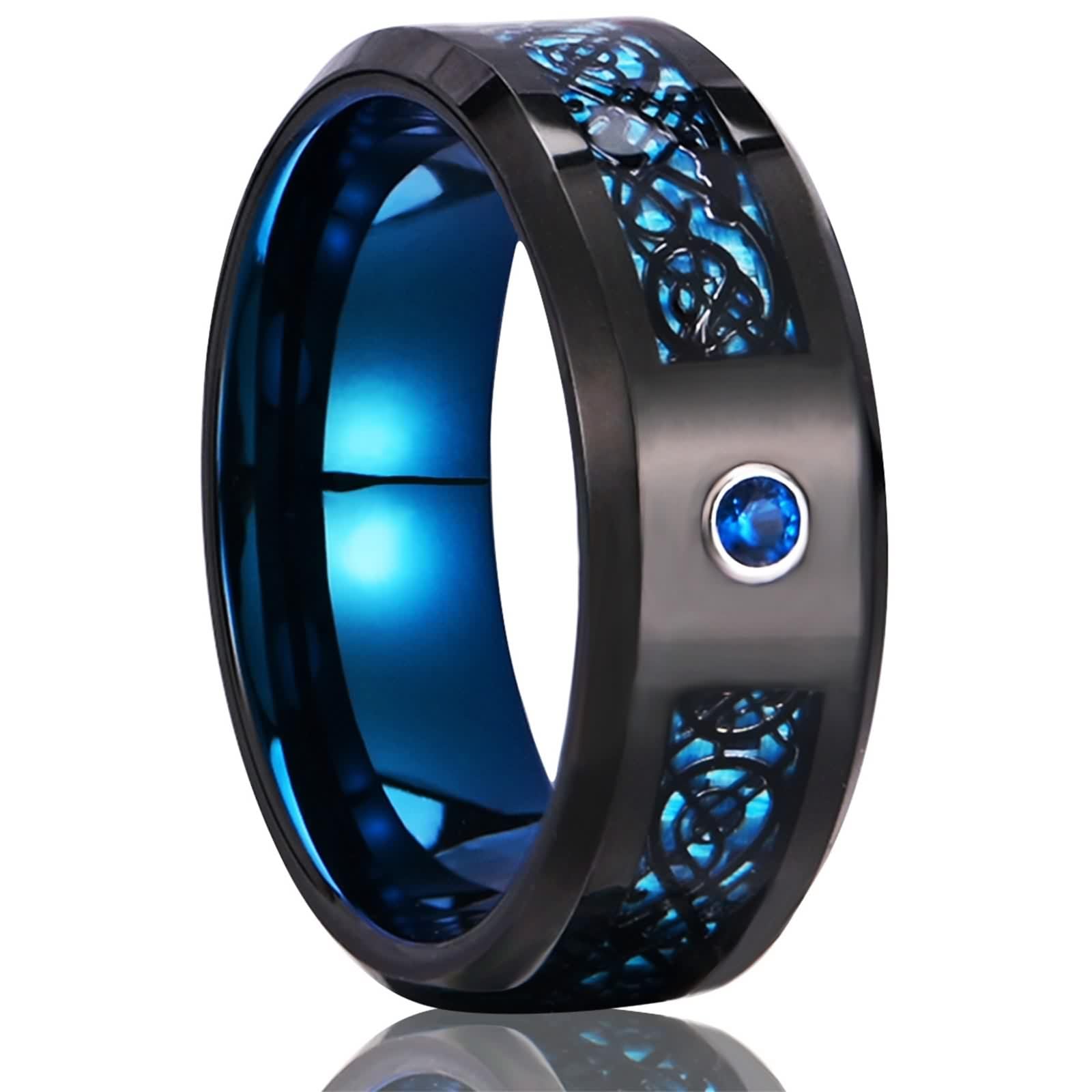 Bague Tungstène, Bicolore Biseautée Bague de Fiançailles pour Homme