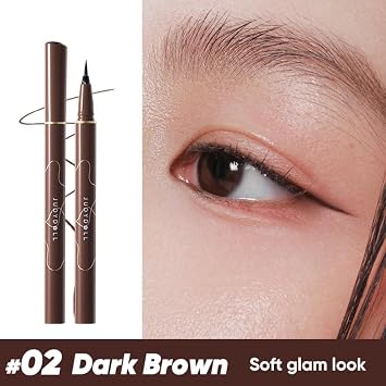 JUDYDOLL Blooming Liquid Eyeliner Pen, 0.02mm Ultra Fine Tip, Waterproof & Smudge Proof, Beginner-Friendly Eyeliner for Precise Lines, 12H Long Lasting Wear (02 Dark Brown)