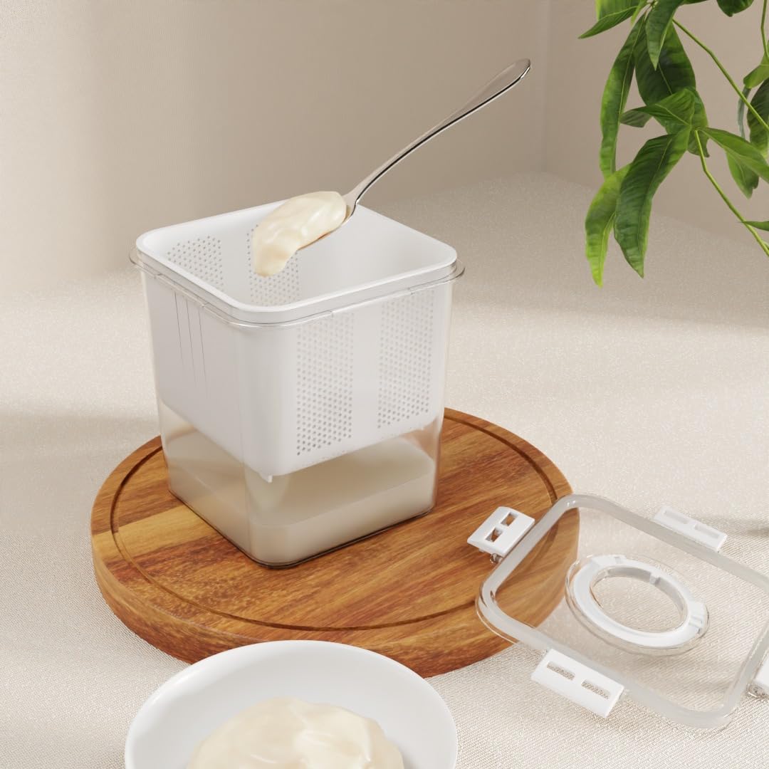 Clazkit Hung Curd Maker & Greek Yogurt Strainer 2100ml | Plastic Fine Mesh Filter with BPA-Free Container & Lid|Sprout Maker-Curd Strainer for Greek Yogurt, Paneer, Labneh, Cheese | Refrigerator Safe
