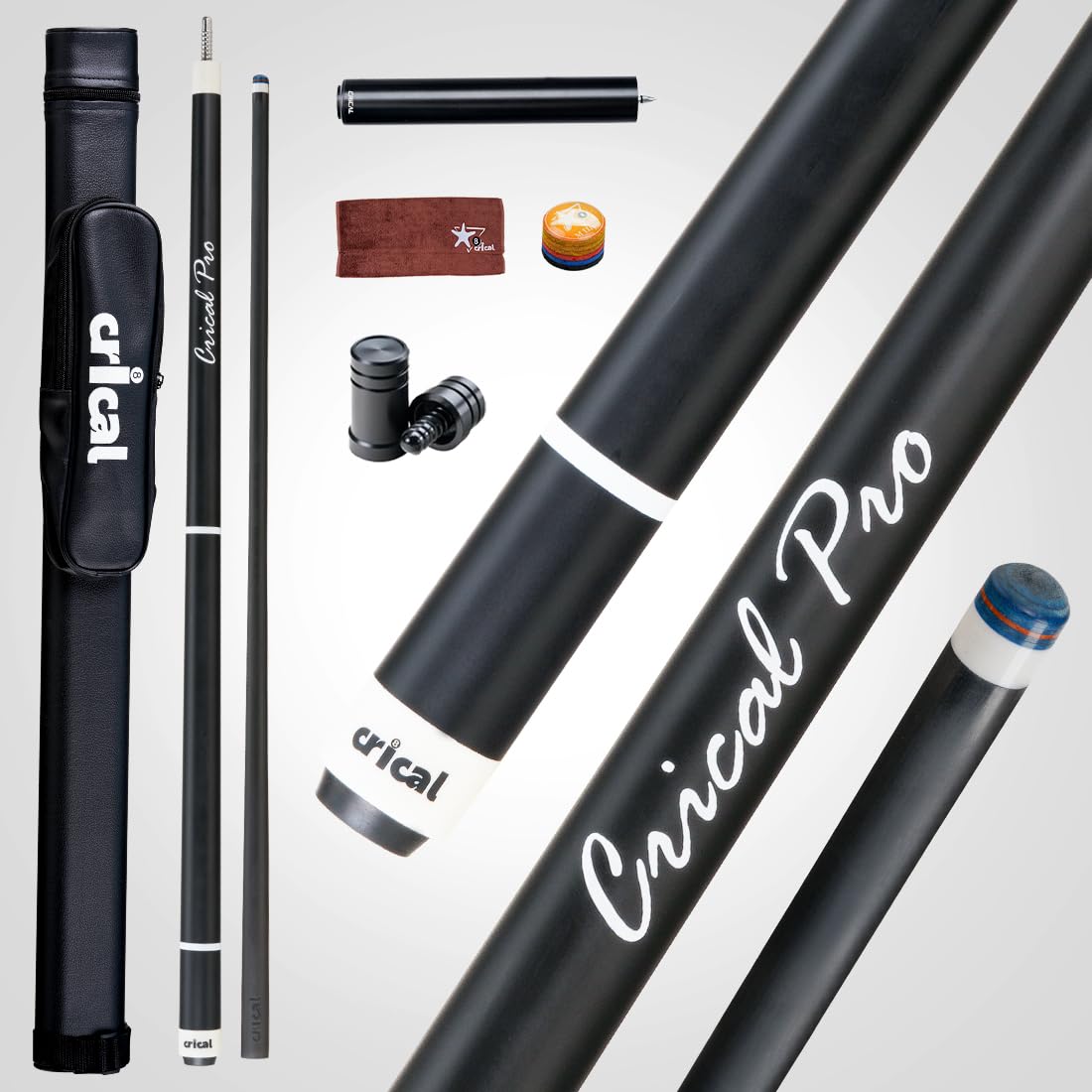 CRICAL Carbon Fiber Pool Cue Stick Black Technology Low Deflection 12.2mm Tip 3 * 8/8 Joint Pin Professional 1/2 Billiards