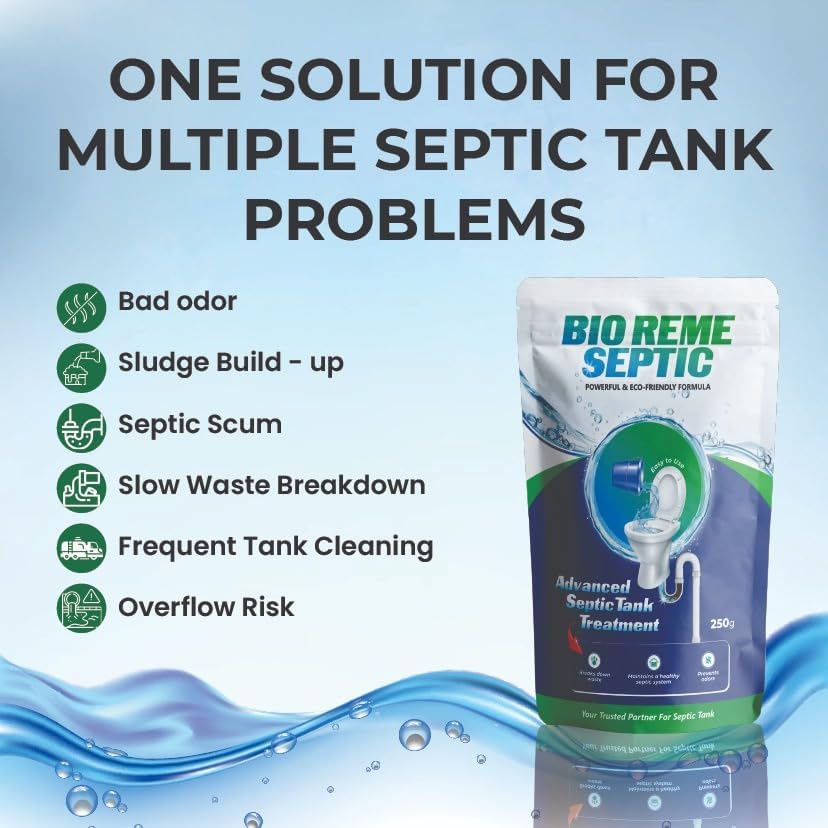 Image of Bio Reme Septic Tank Cleaner Bacteria Powder for Sludge Build Up Reduction and Odour Control Eco Friendly Septic Care Maintenance Treatment for Toilet and Drain Pack of 2 Total 500 Gms