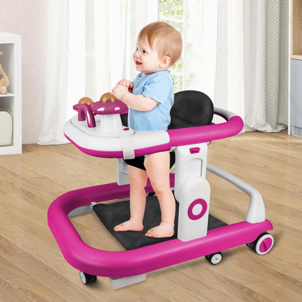 2-in-1 Lauflernhilfe für Babys mit 5 verstellbaren Höhen, Lauflernhilfe für Babys, faltbar, mit abnehmbarem Musikspieltisch, von 6 bis 18 Monaten, bis zu 12 kg (57 x 67 x 46 cm, rot)