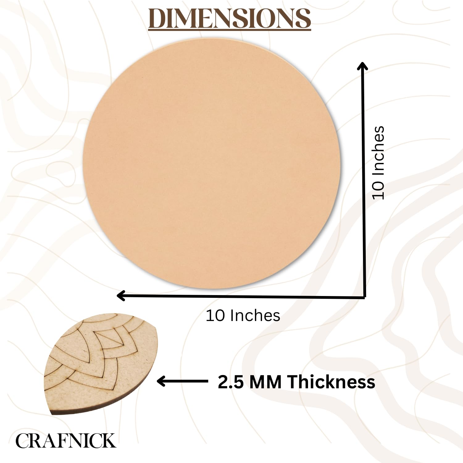 CRAFNICK® 10 inch Round MDF Board - 2.5mm | Plain MDF Cutouts for Art and Craft | Unfinished Round Wood Slices for Resin Art, Lippan, Mandala Painting | DIY Craft Materials Wooden (2)