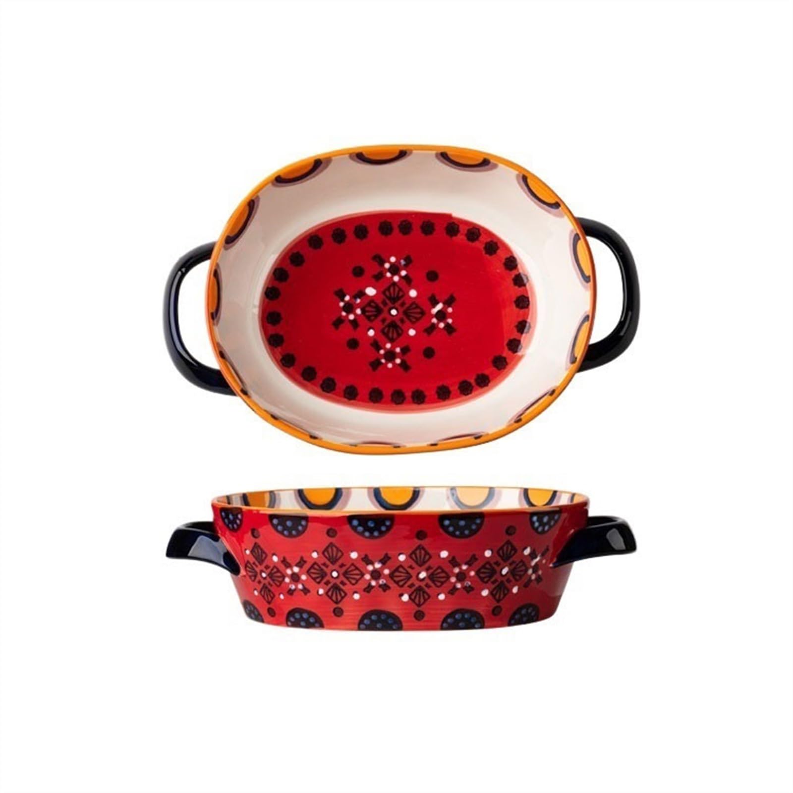Plats à gratin pour four Vaisselle créative en céramique couleur sous glaçure, plateau de cuisson résistant aux hautes températures, assiette à dîner, assiette à soupe à double oreille, assiette à fru