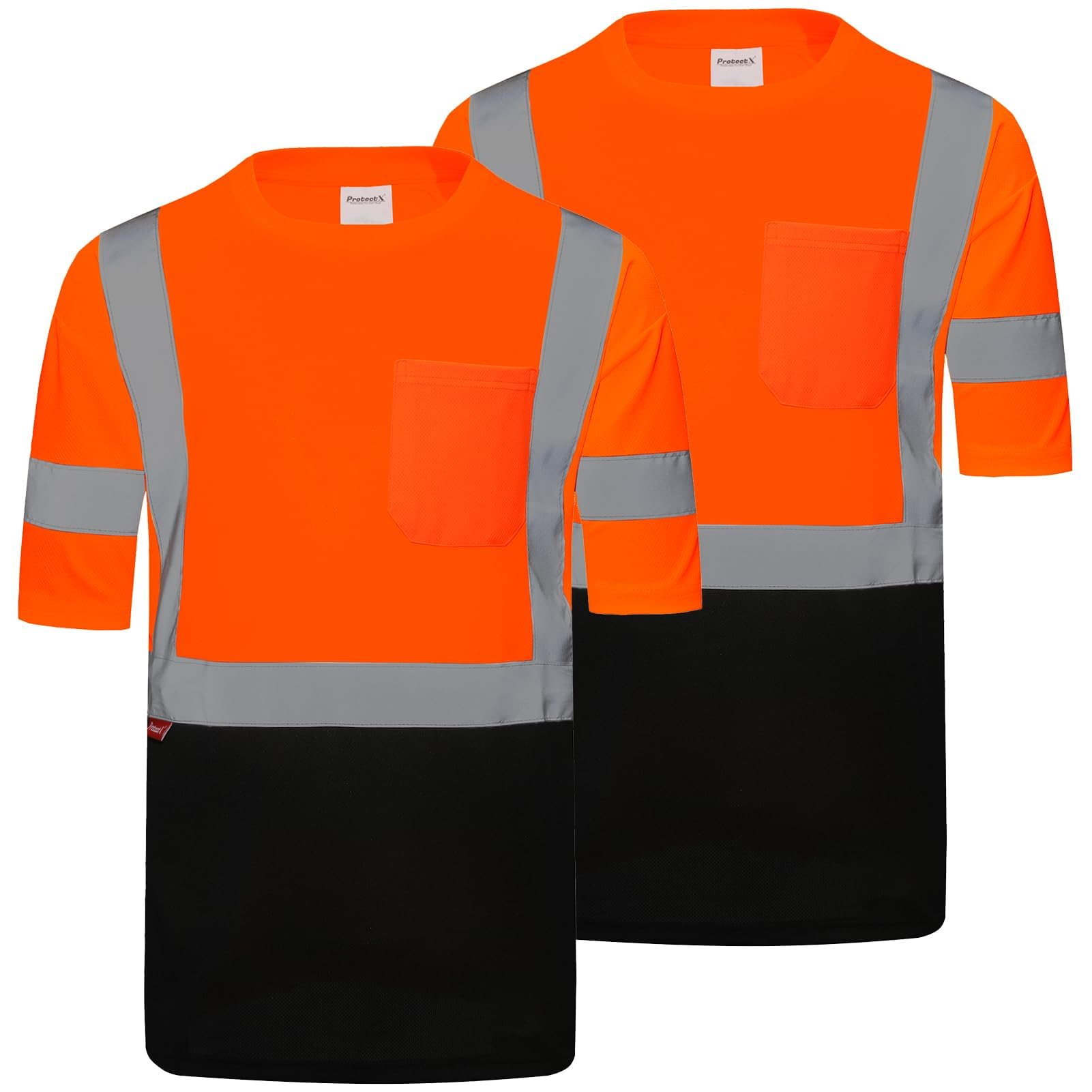 ProtectX High Visibility Shirts Short Sleeve Reflective Hi Vis Safety Shirts for Men and Women Construction Shirts 2 Pack