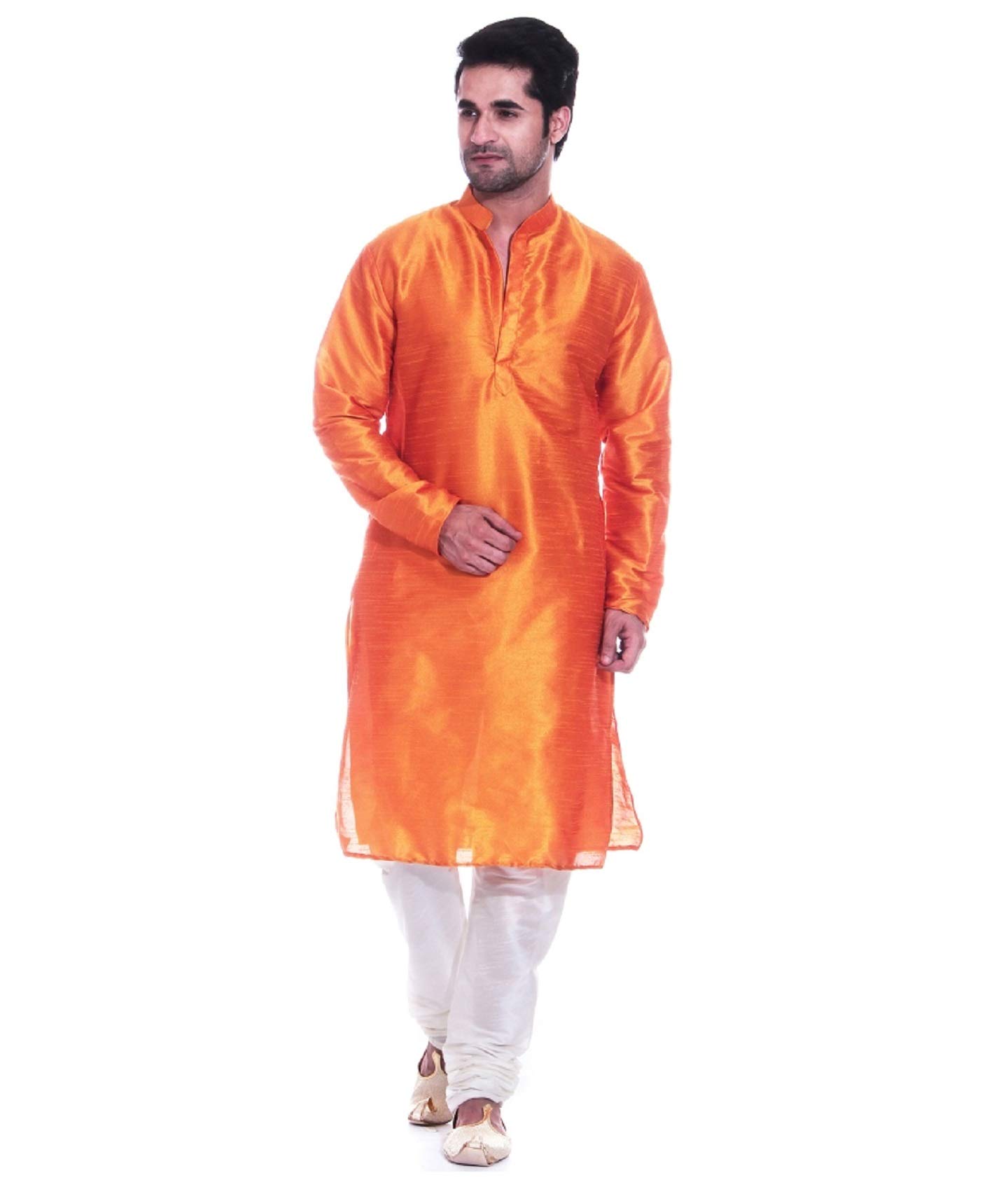 royal kurta Men's Silk Blended Mandarin Collar Long Kurta Churidar Set-picture-35