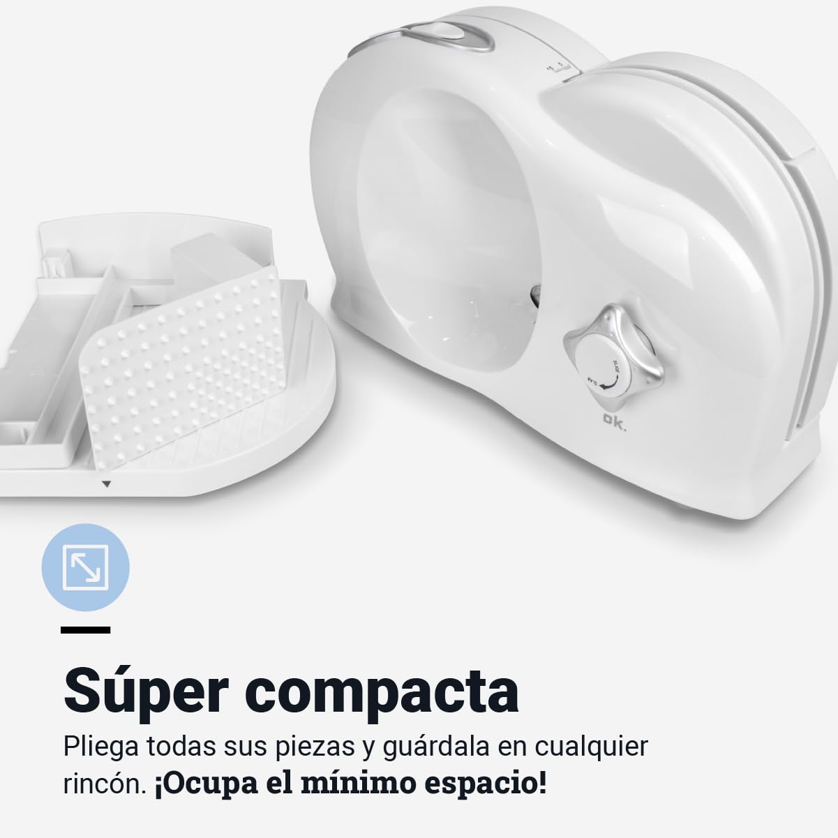 Cortafiambres Eléctrico Blanco – Rebanadora de Cocina Ligera y Duradera con Cuchilla Afilada para Fiambres, Embutidos, Frutas y Verduras – Diseño Elegante y Fácil de Limpiar