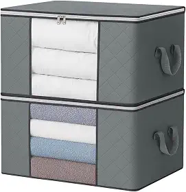 Kit com 2 Caixas Organizadoras Dobráveis de Tecido Premium 90L – Zíper Duplo Reforçado, Visor Transparente, Alças Laterais – Ideal para Edredons, Roupas, Brinquedos e Closet