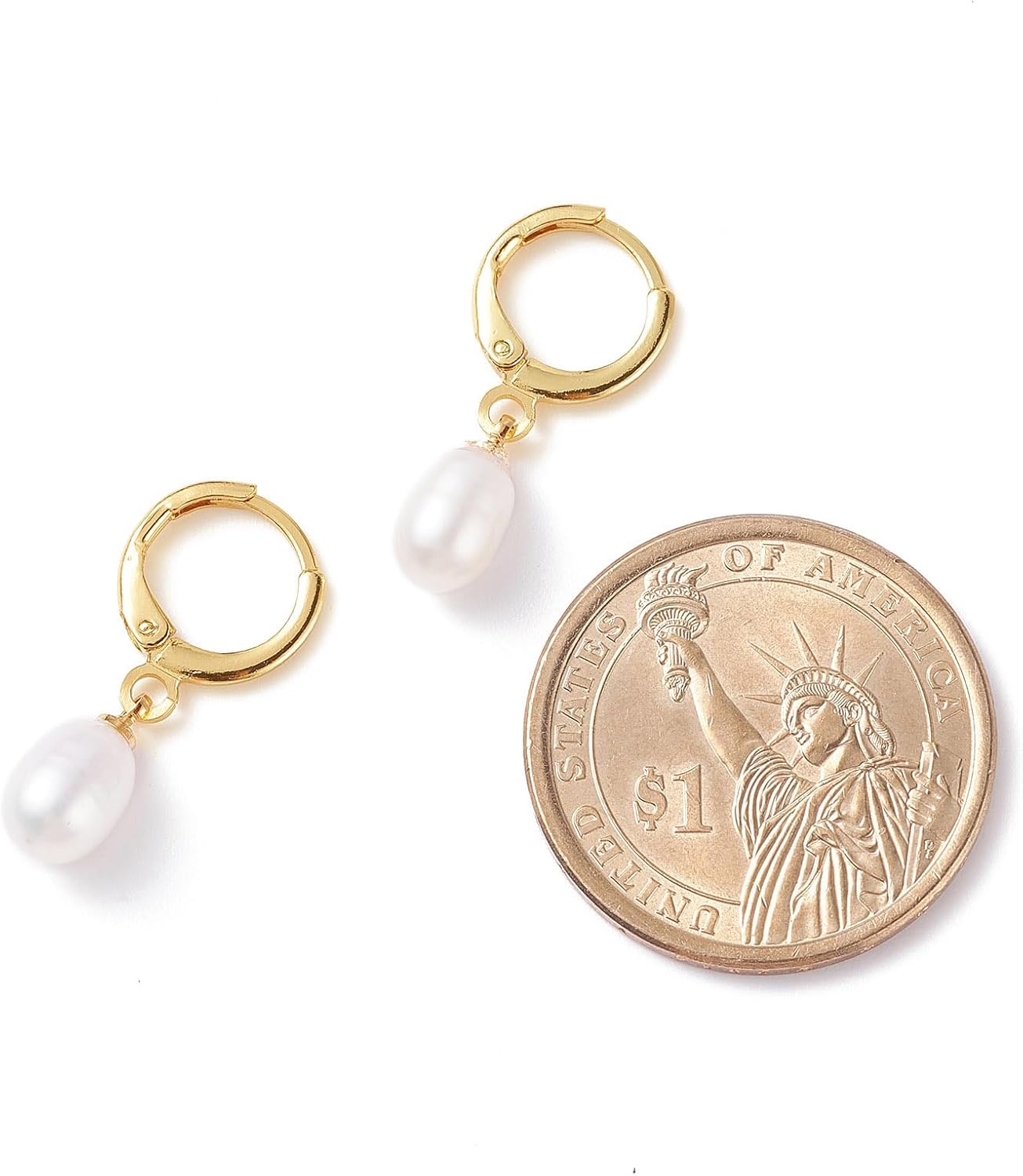 LiQunSweet 1 Pair Natural Pearl Huggie Hoop Dangle Earrings Brass Hooks Elegant Pearl Drop Dangle Earrings for DIY Jewelry Earring Making Findings Decor Wedding Bulk - Image 3