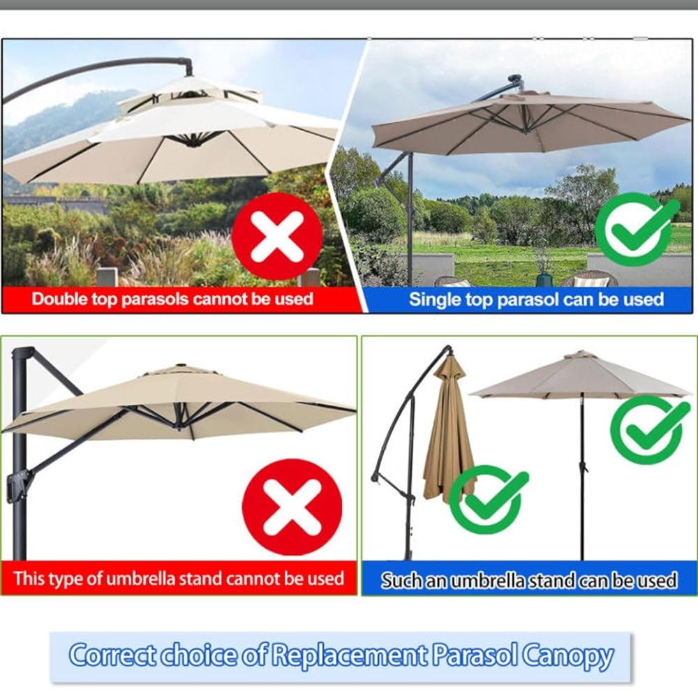Copertura di Ricambio per Ombrellone da Patio 230/300/350/400cm Tettoia di Ricambio per Ombrellone 6 Stecche 8 Stecche Tessuto di Poliestere(Gray,3.5m/11.5ft-8 Ribs)