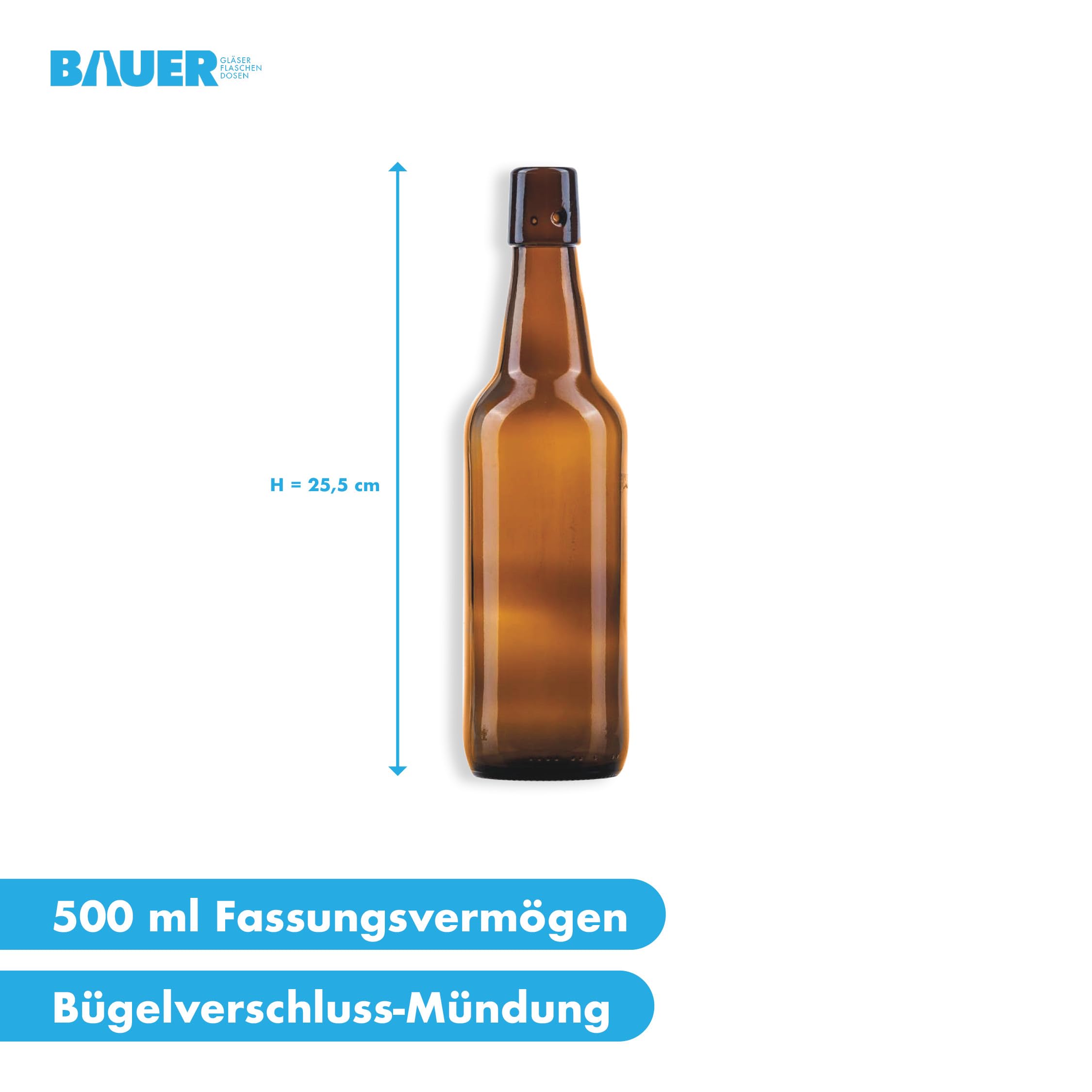 6 botellas de cerveza de 500 ml, color marrón, incluye tapón a juego – 6 botellas de cristal de 500 ml, perfectas como botellas de 500 ml, botellas de licor de 500 ml.