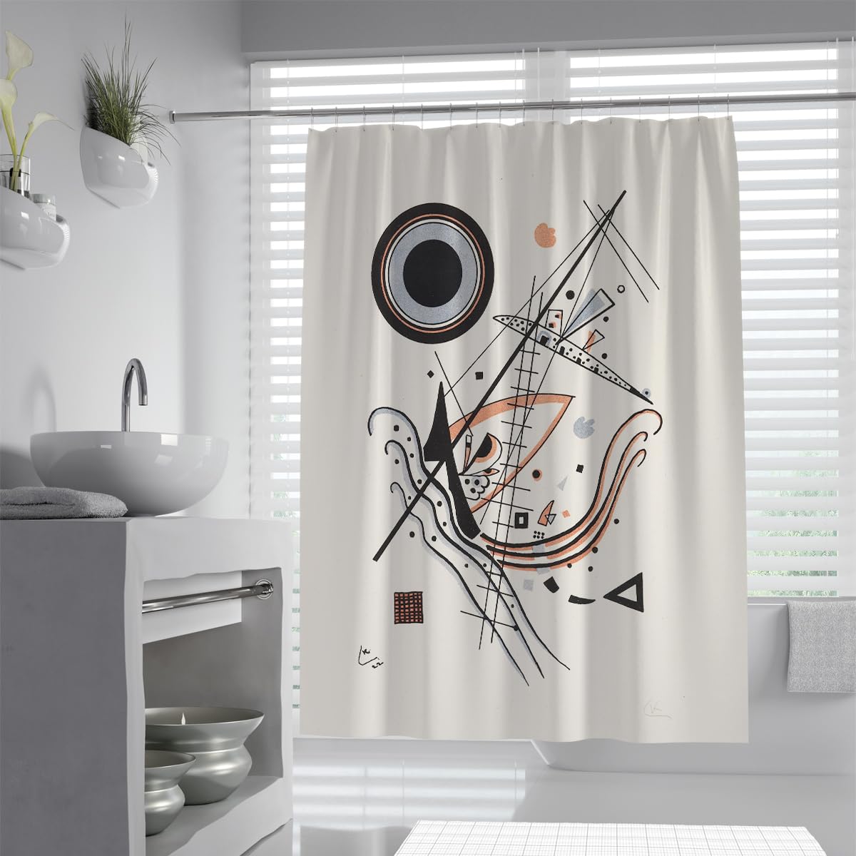 Olliar Home Shower Curtain Mid Century Modern Abstract Geometric Art Black And White S For Bathroom Waterproof Fabric Bath Curtain With Hooks 180X180
