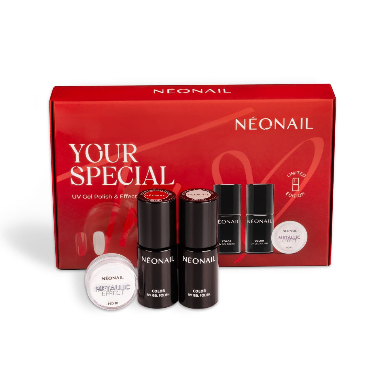NÉONAIL Your Special Trio - Zestaw do Manicure - Lakiery Hybrydowe - 2 x 7,2ml - Pyłek Metallic Effect 10