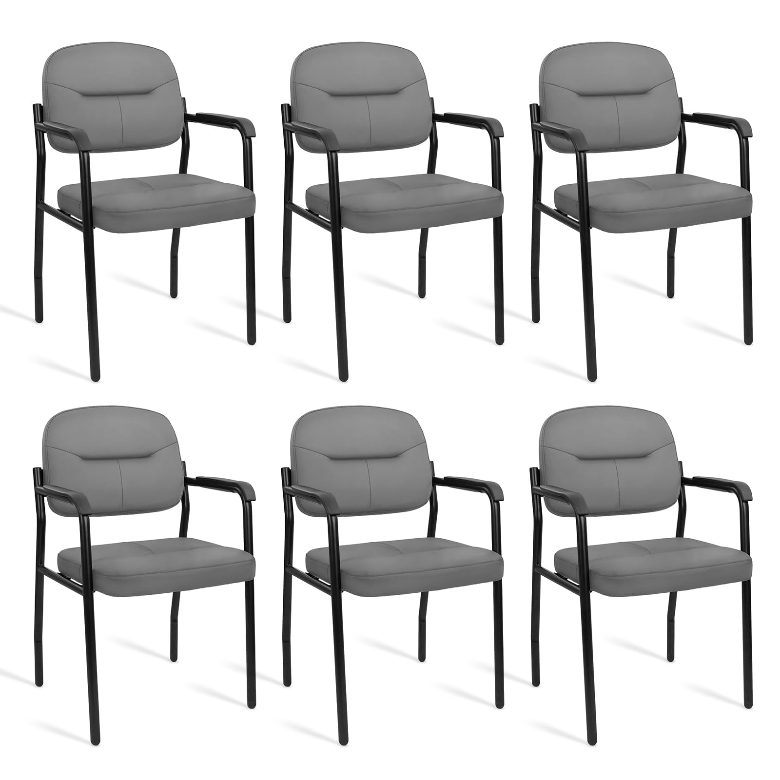 CLATINA Leather Office Guest Chair Sets of 6, Reception Chair No Wheels with Armrests and Lumber Support, Ergonomic Desk Armchair for Meeting Waiting Conference Lobby Room Shool Study, Grey