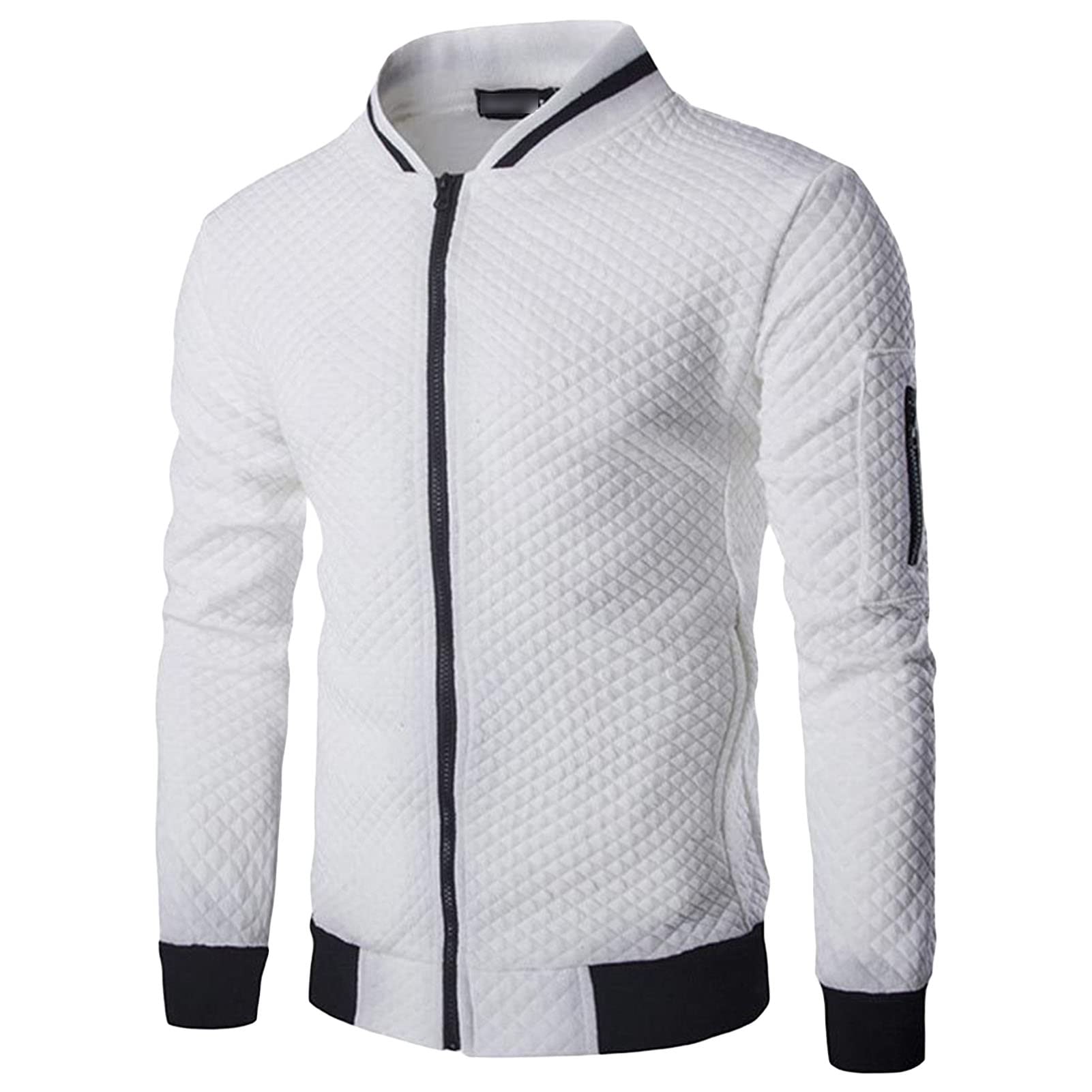 Maiyifu-GJ Men's Lightweight Windproof Bomber Jacket Slim Fit Jacquard Full Zip Softshell Coat Sport Breathable Windbreaker (White,3X-Large)