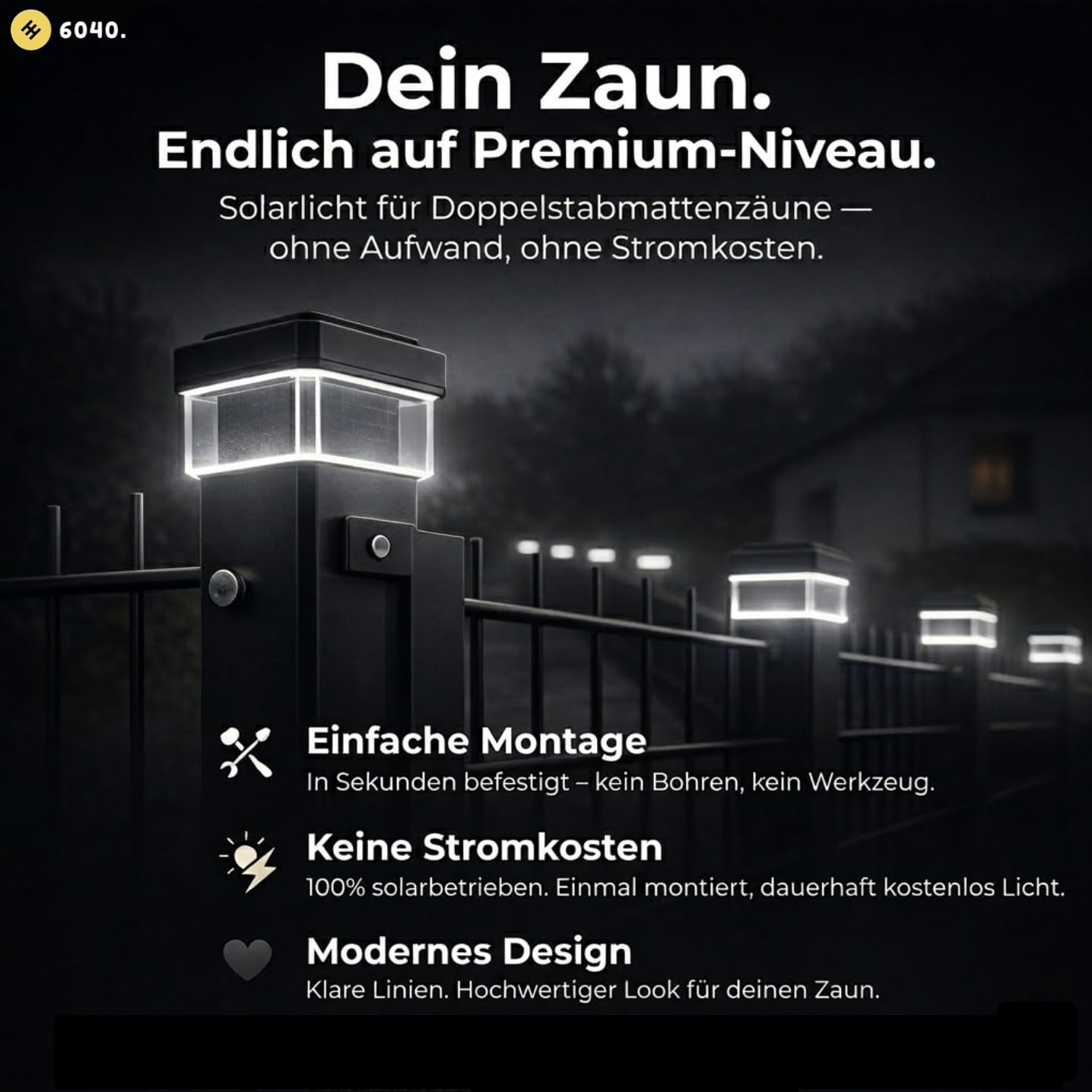 Solar Zaunleuchte LED 6er Pack – Zaunbeleuchtung für Doppelstabmattenzaun Neutralweiß 4000K IP65