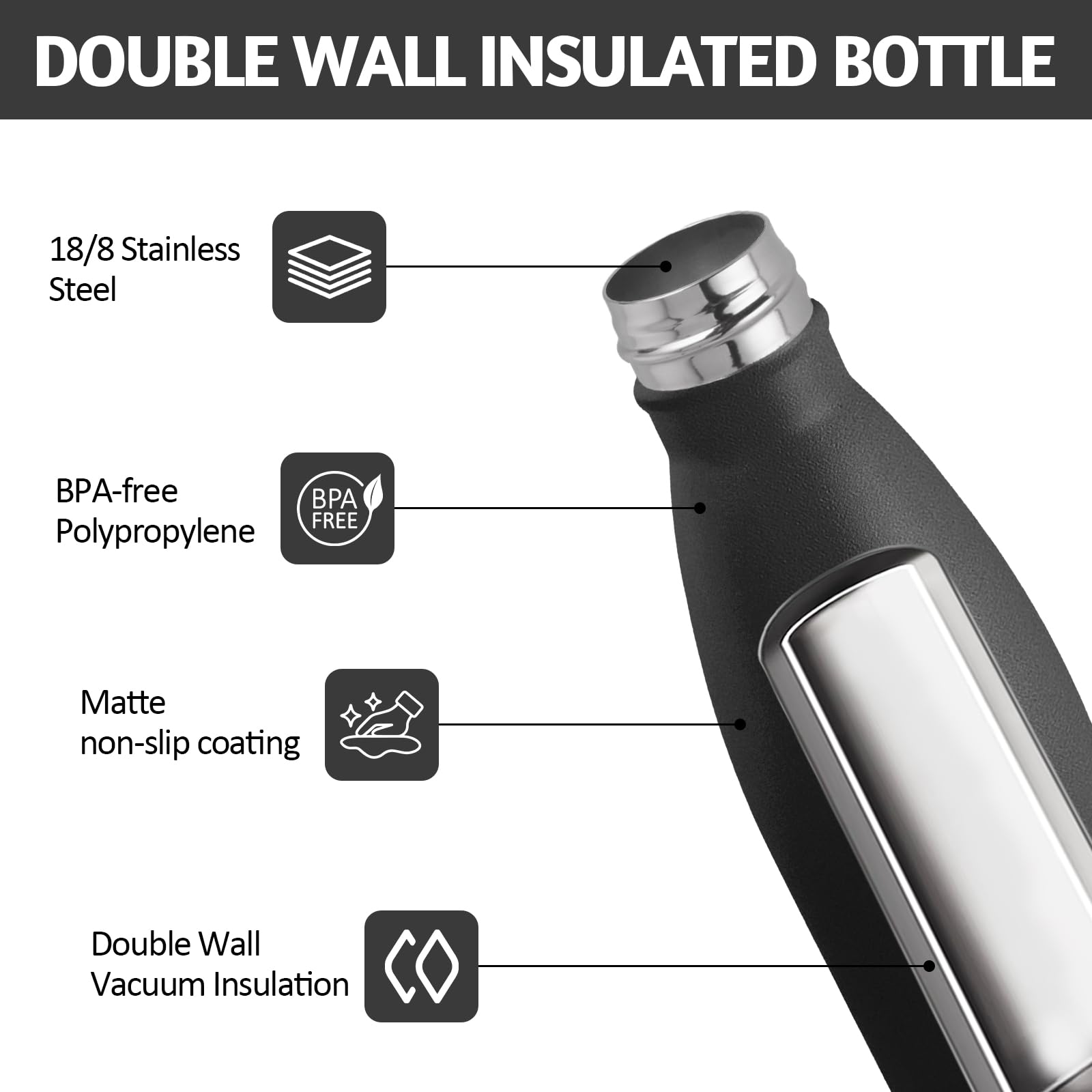 Motswedi Gourde Isotherme 500 Ml Inox – 24h Froid / 12h Chaud – Sans BPA – Bleu Foncé – Enfant & Sport