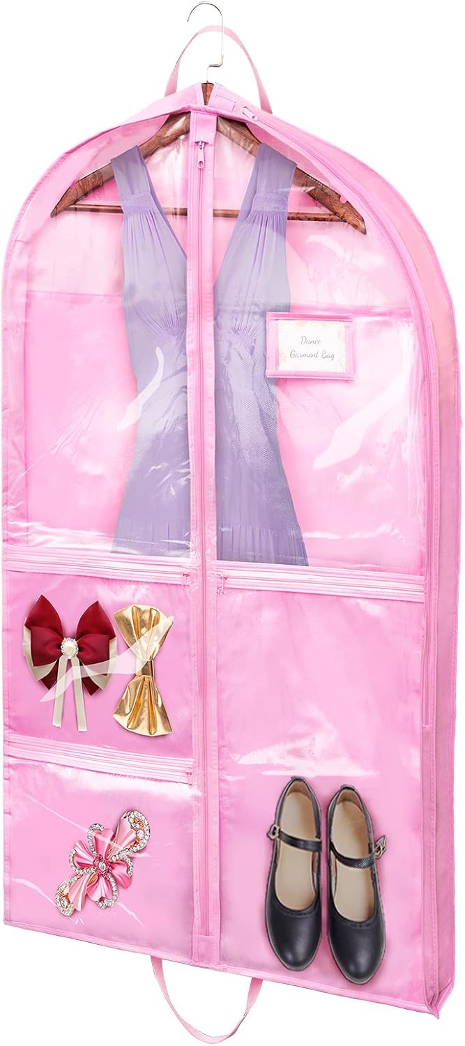 Garment Bag for Dancers Kids with Gasset, 40 inch Clear Waterproof Hanging Dance