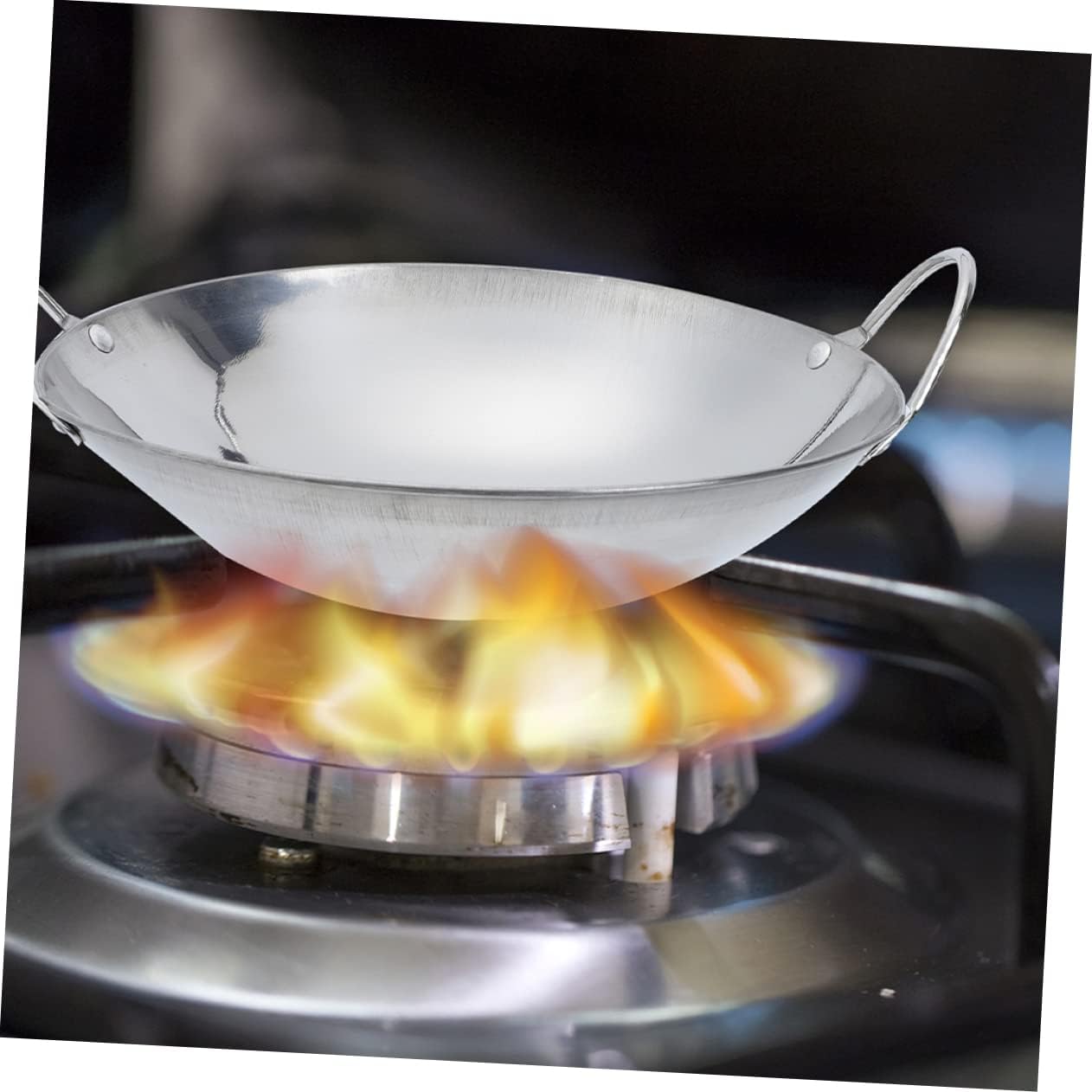 Household Cooking Pot with Double Handles, Silver Metal Pan