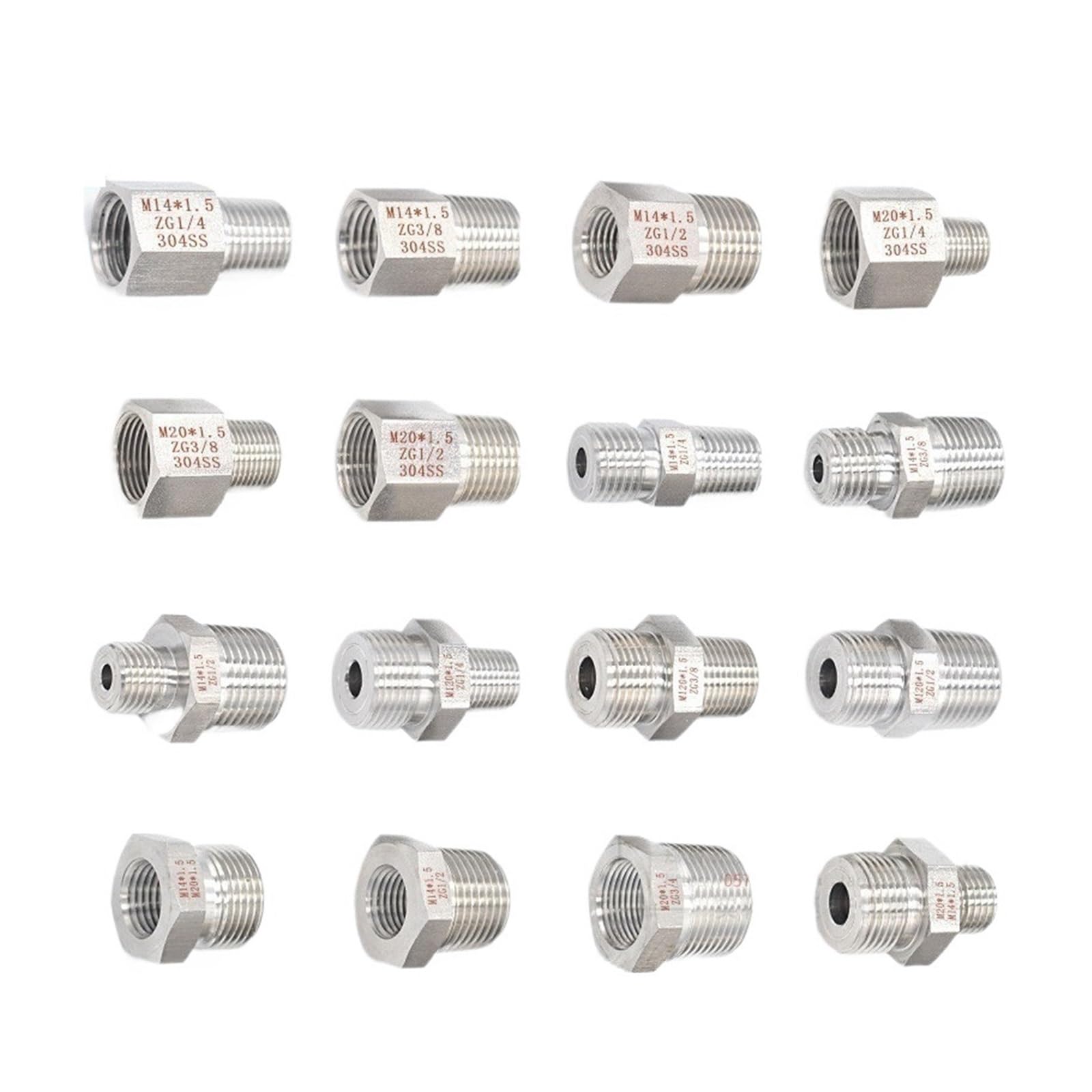 Raccords de tuyauterie d'adaptateur de manomètre haute tension épaissi | 1/4" 3/8" 1/2" X M14*1,5 NPT 304 Acier inoxydable(FM20x1.5-M14x1.5)
