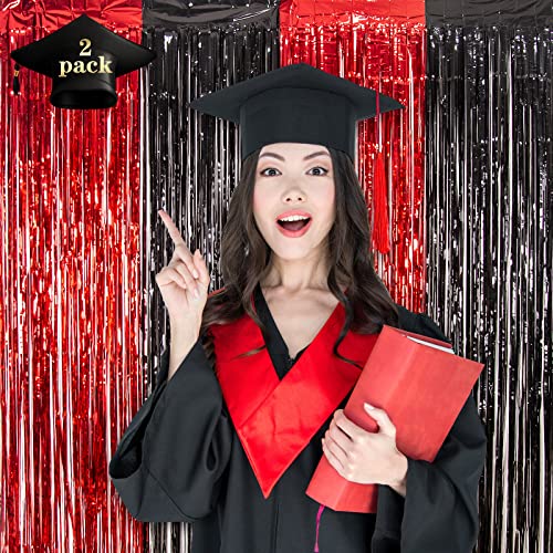 Image of LOLStar Graduation Party Decorations, 2 Pack Red Black Foil Fringe Curtain | 3.3 x 6.6 ft Tinsel Streamers Backdrop, Graduation Photo Booth Backdrop for Class of 2026, Prom and Grad Party Decorations