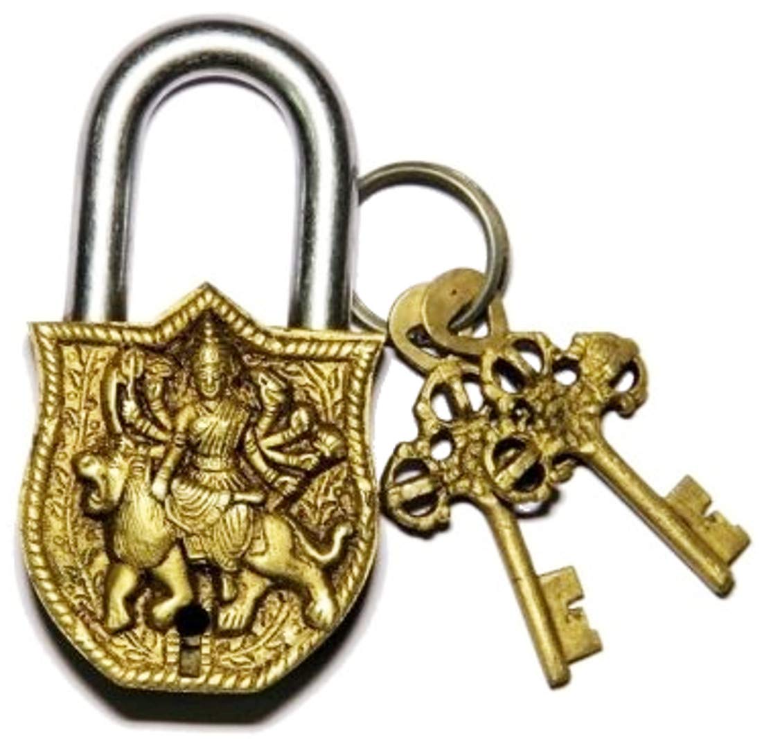 Purpledip Handmade Brass Antique Lock with Maa Durga Idol (10006) (B01C6X757O) Amazon Price History, Amazon Price Tracker