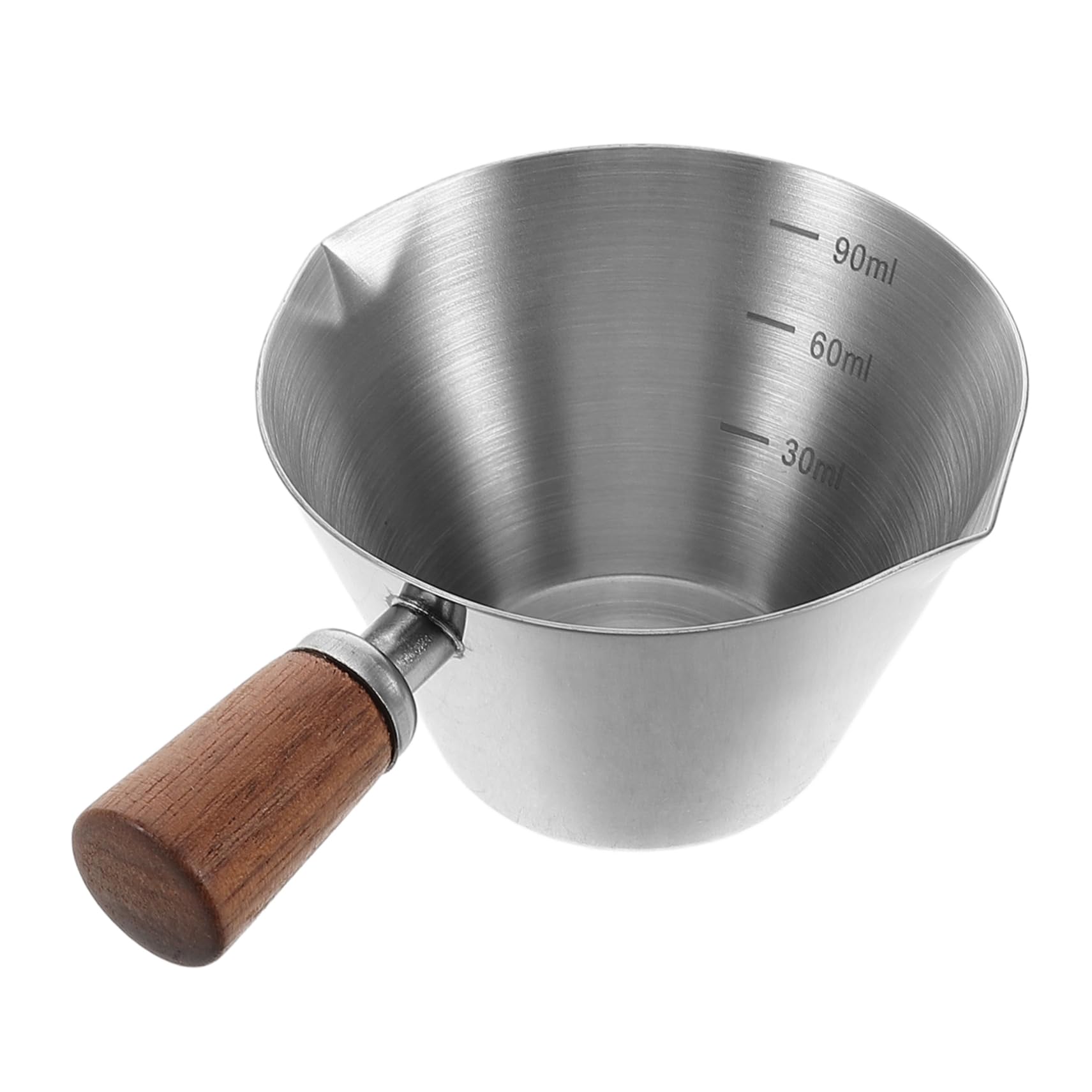 Abaodam Stainless Steel Frothing Cup with Walnut Handle Espresso Measuring Pitcher for Milk Frothing Liquid Catcher Durable Coffee Accessory Elegant Design for Use