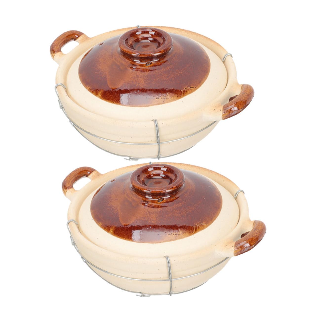 Uonlytech 2 Cazuelas de Barro con Tapa, Mini Cazuela de Barro para Cocinar Estofados y Sopas, Resistente a Altas Temperaturas y Distribución Uniforme del Calor