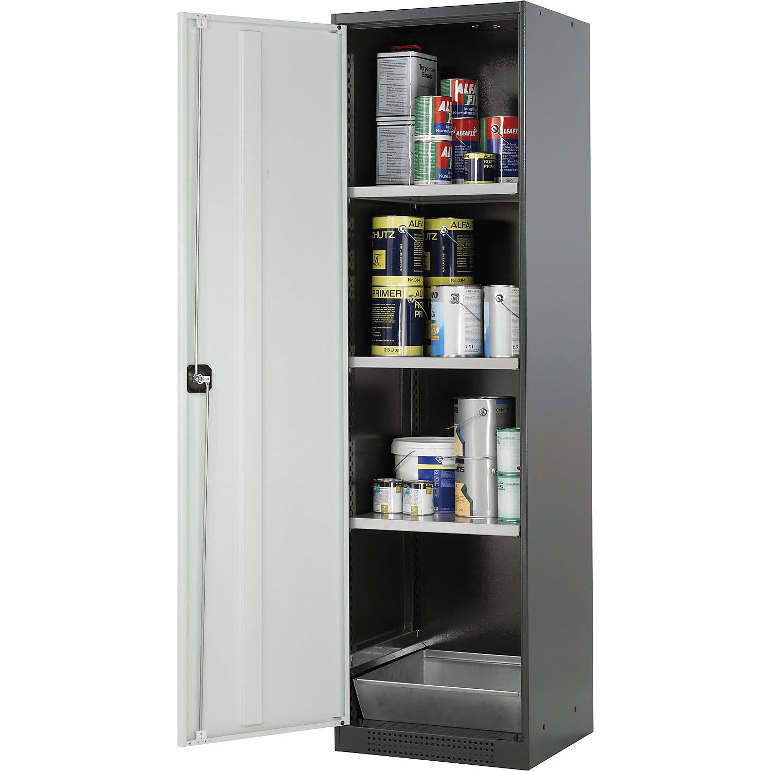 asecos | Armoire de Laboratoire pour Produits Chimiques | 1 Porte | Armoire Haute | 3 tablettes | sans vitre | Gris