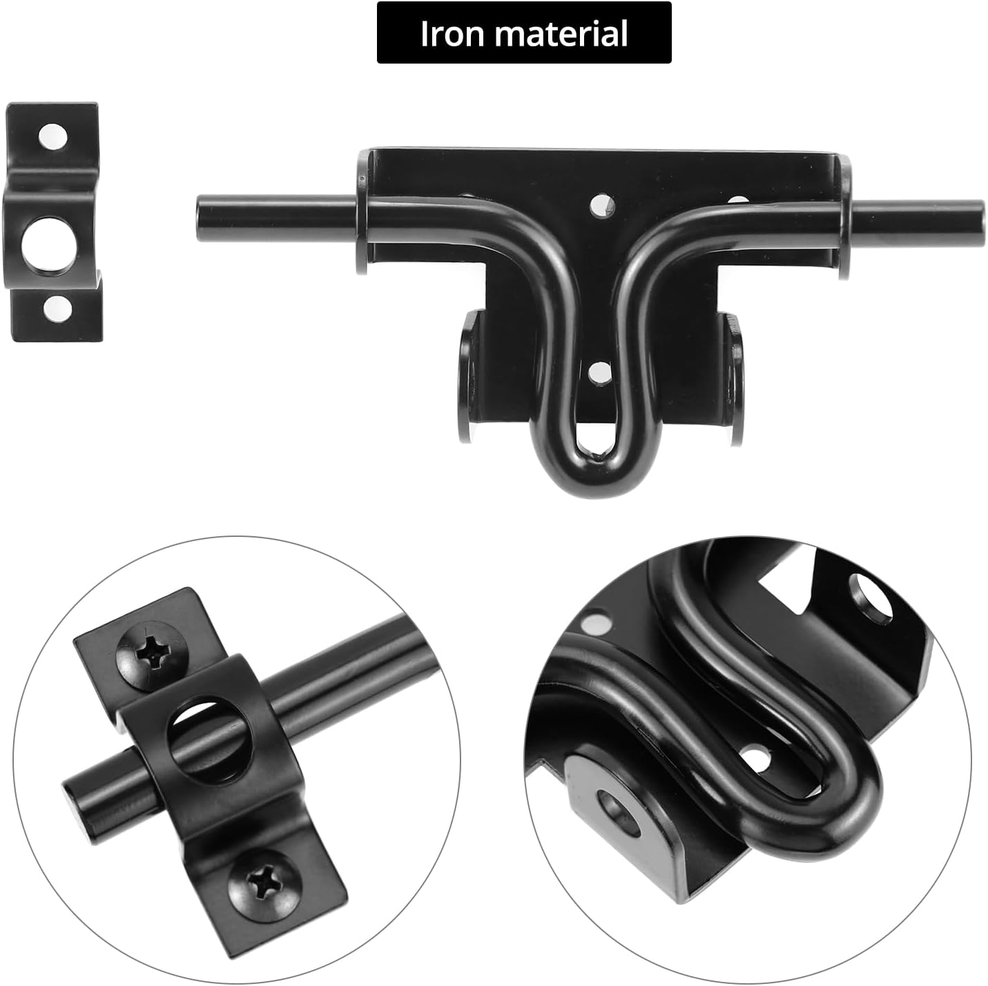 QWORK Slide Bolt Gate Latch, Heavy-Duty Gate Lock with Padlock Hole for Wooden Vinyl Fence Barn Doors – 6-3/8" Black, 2 Pack
