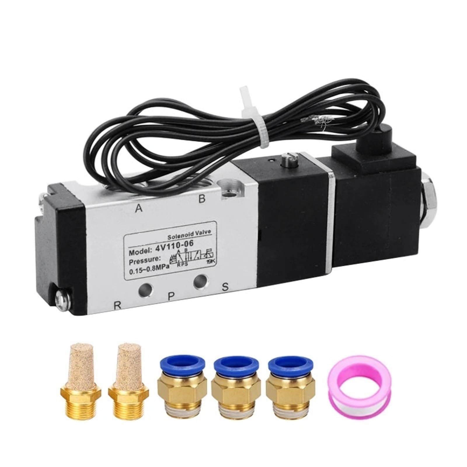 Válvula Solenoide de Control neumático 4V110-06, 5 vías, 2 Posiciones, 1/8 ", 5/2 vías, DC12V, 24V, AC110V, AC220V, con Ajuste de 4, 6, 8, 10 y 12mm(Only 4V110-06-I,AC110V)