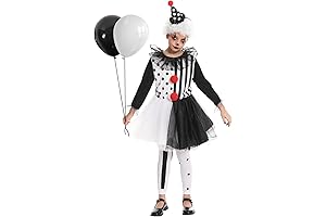 Killer Clown Costume for Girls: Halloween Costume with Makeup Kit and Balloons
