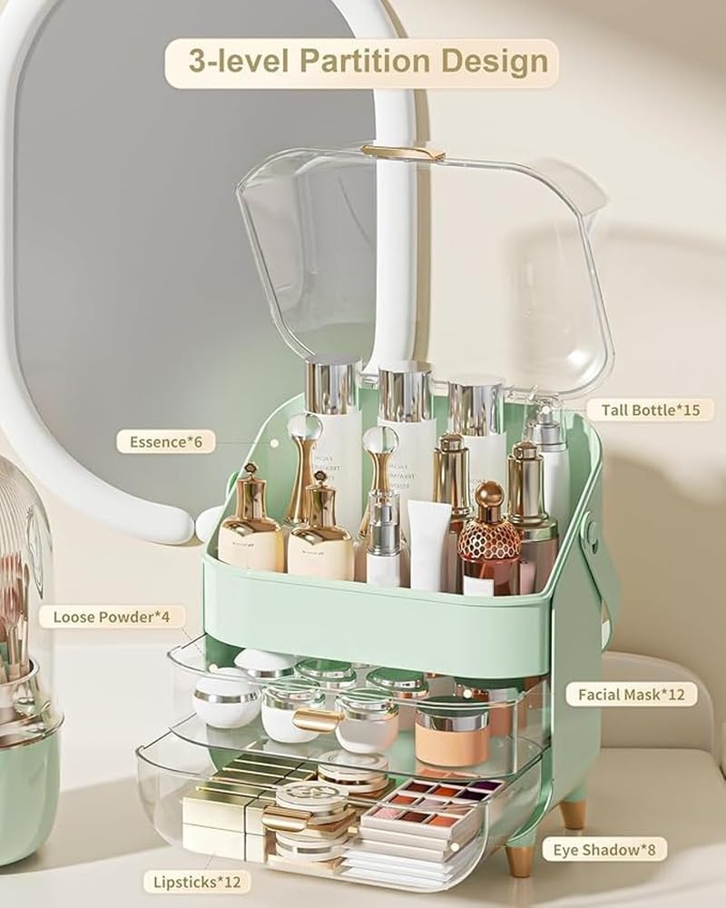 Organizador de maquillaje verde, organizador de tocador con,Rosa
