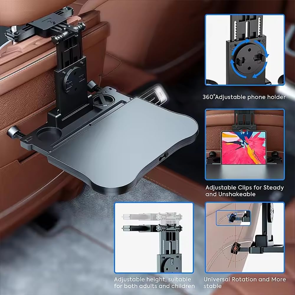 NEWFUN Auto Tisch für Rücksitz Beifahrer, Schreibtisch mit Getränkehalter und Handyhalter, Laptop Schreibtisch für Autofahrten