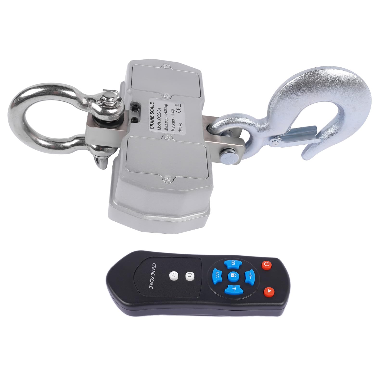 Báscula digital de grúa de 2 toneladas con control remoto, 2000 kg, báscula digital colgante industrial resistente, gris plateado