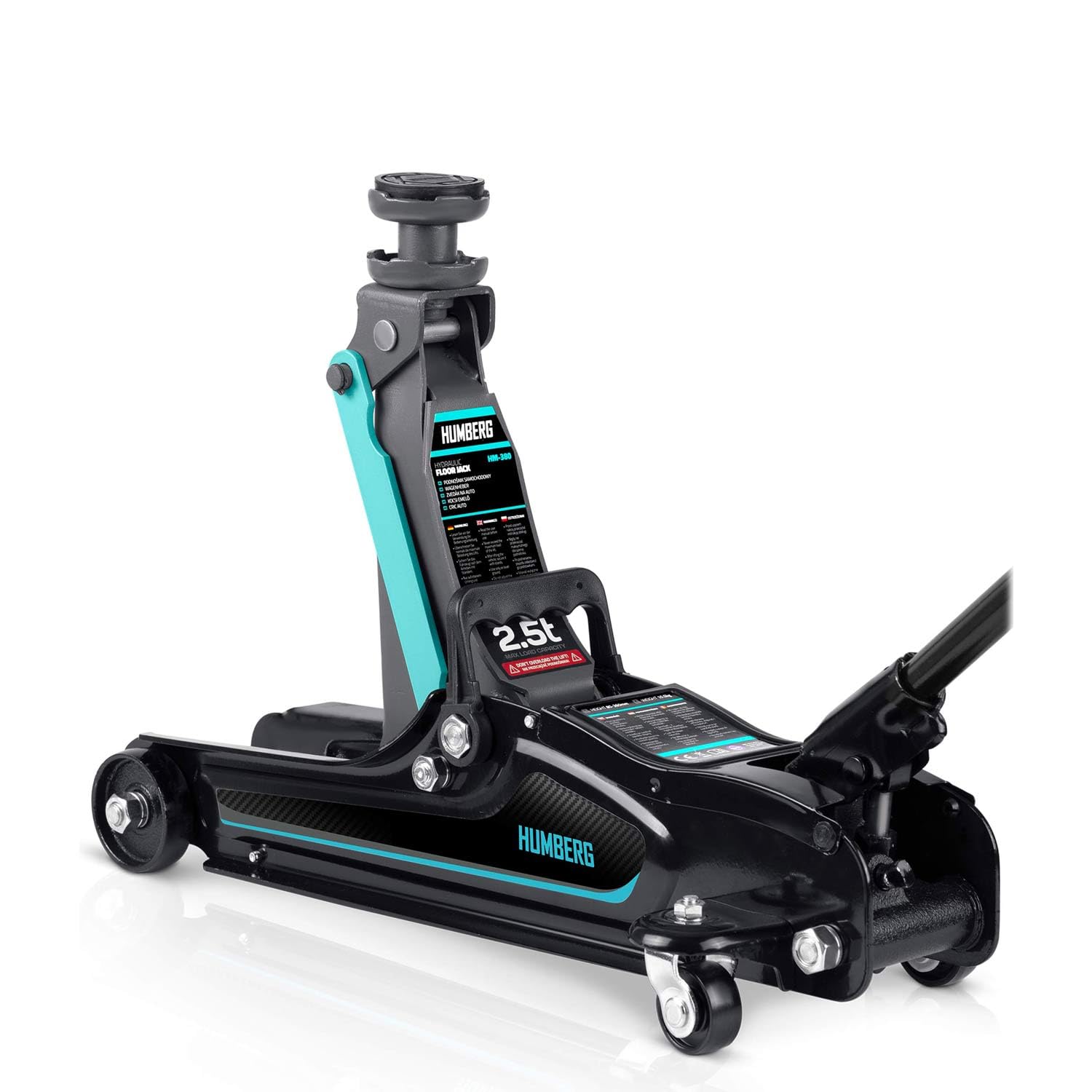 Humberg Cric idraulico per auto, a basso profilo 2,5T, 80-360 mm, 2 cuscinetti in gomma, colore nero, blu