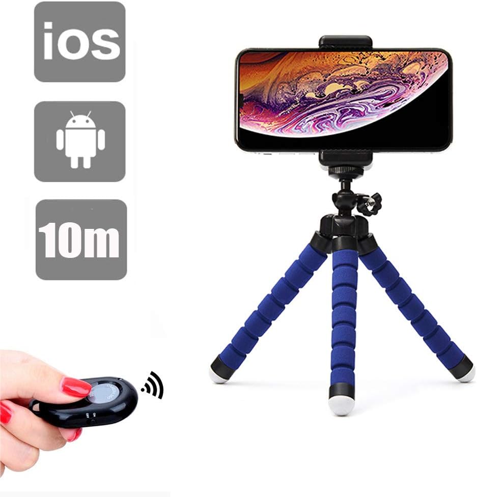 Lidasen Phone Tripod, Tripod Portable Camera Mount Tripod with Remote Shutter FlexibleTravel Outdoor Tripod Compatible with iPhone XR/Xs Max/X/8 Plus,GoPro,4-8inches smart device (Blue)