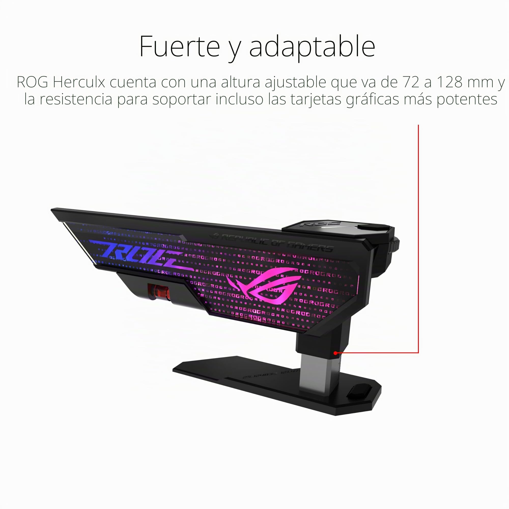 ASUS ROG Herculx - Soporte para Tarjetas gráficas (Instalación sin Herramientas, Nivel de Burbuja magnética incluida, Integridad Estructural para Las gráficas más Pesadas, 72-128mm, Aura Sync) Negro