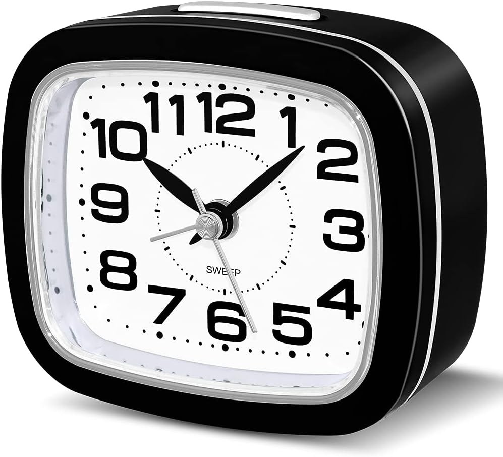 FIOLOM Silent Alarm Clocks Bedside Non Ticking Battery Powered Simple Loud Analogue Alarm Clock Desk Clock with Light Large Numbers Snooze Quiet Bedroom Clocks for Heavy Sleepers Office Table