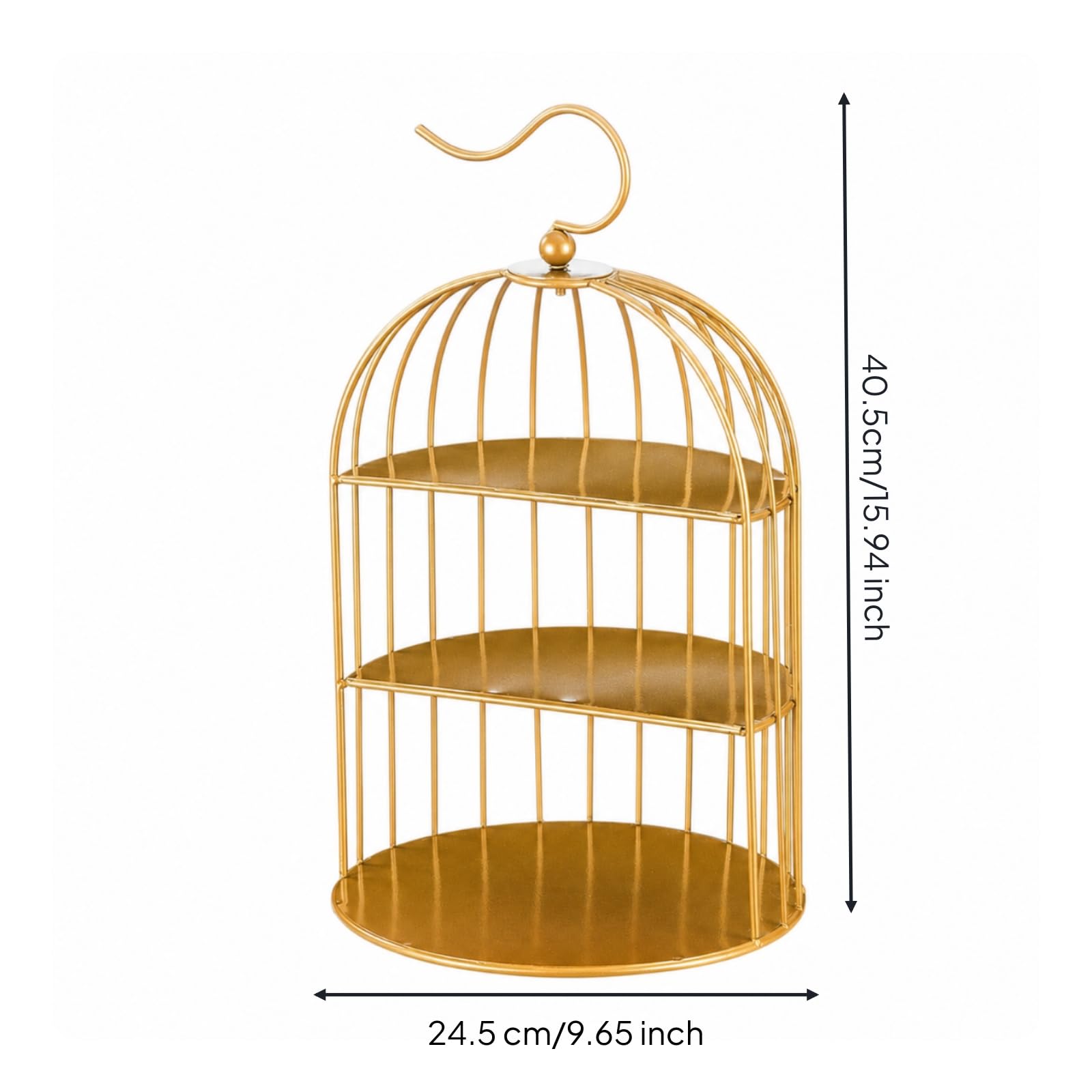 Alzata per Dolci Portatorta Vassoio Espositore in Acciaio Inox a Tre Ripiani Stile Gabbia con Manico Ad Arco Struttura , Oro , Stile Europeo, Design A Gabbia Per Uccelli A Tre Livelli